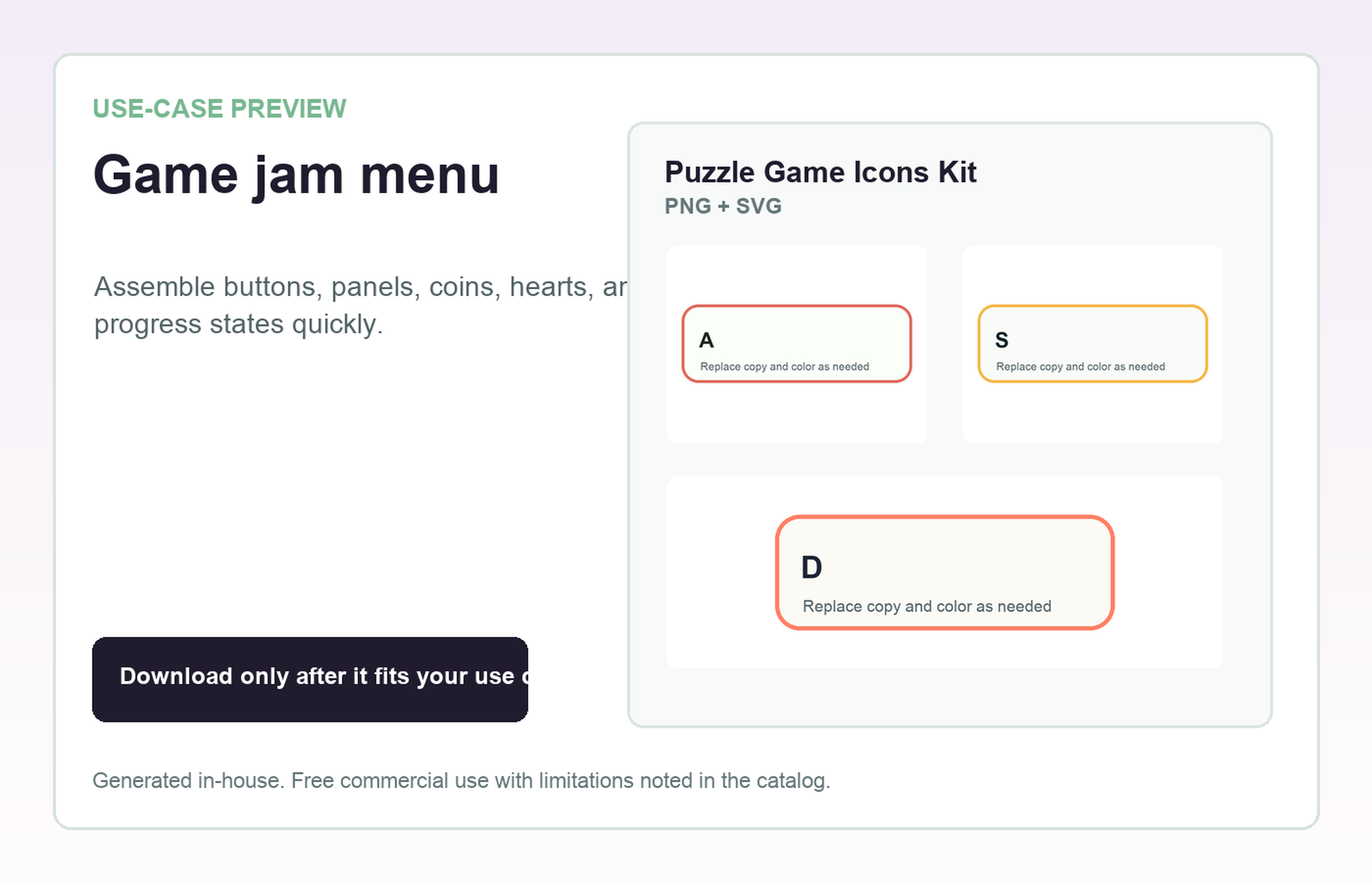 Puzzle Game Icons Kit Game jam menu use-case preview