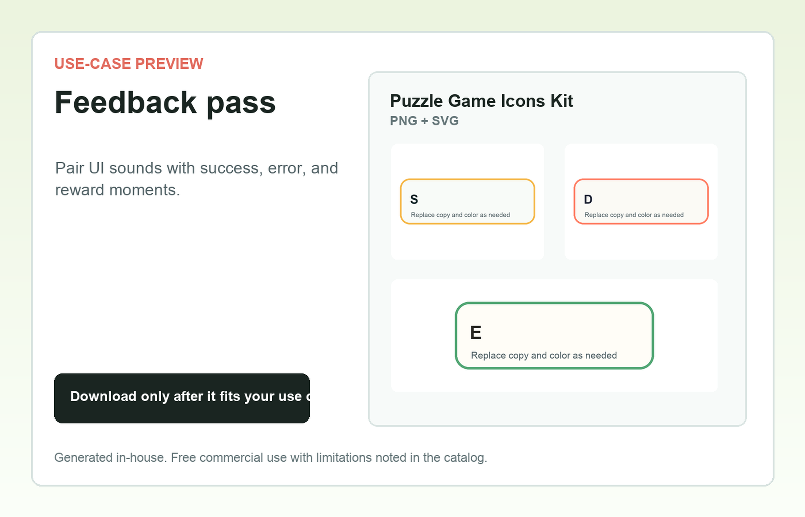 Puzzle Game Icons Kit Feedback pass use-case preview