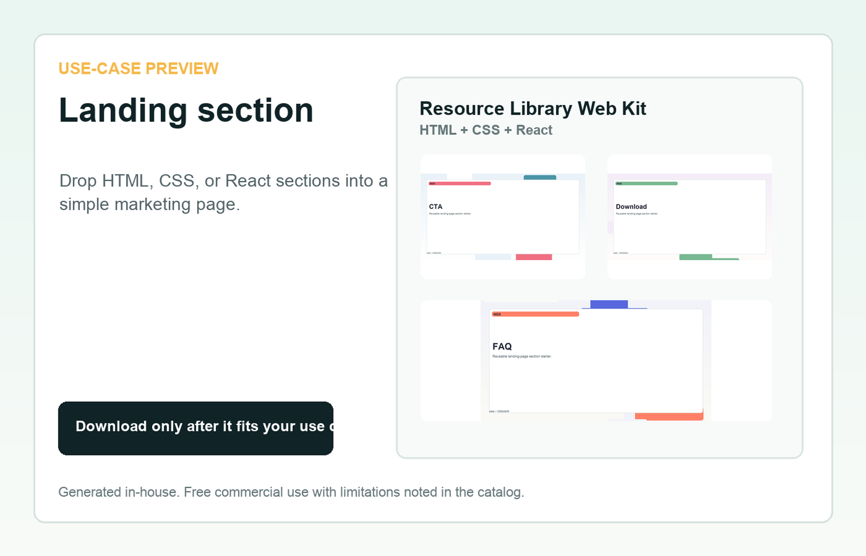 Resource Library Web Kit Landing section use-case preview