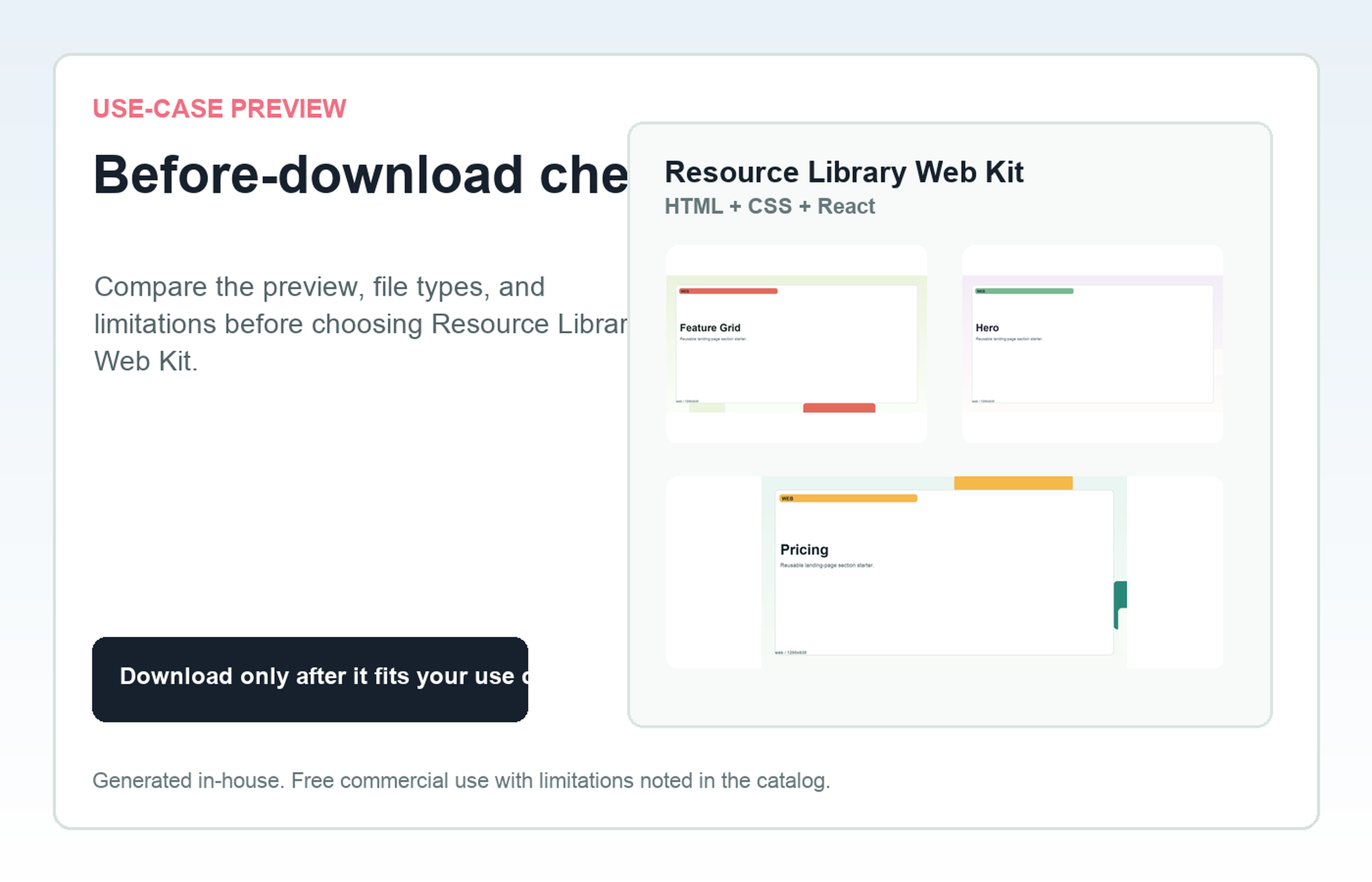 Resource Library Web Kit Before-download check use-case preview