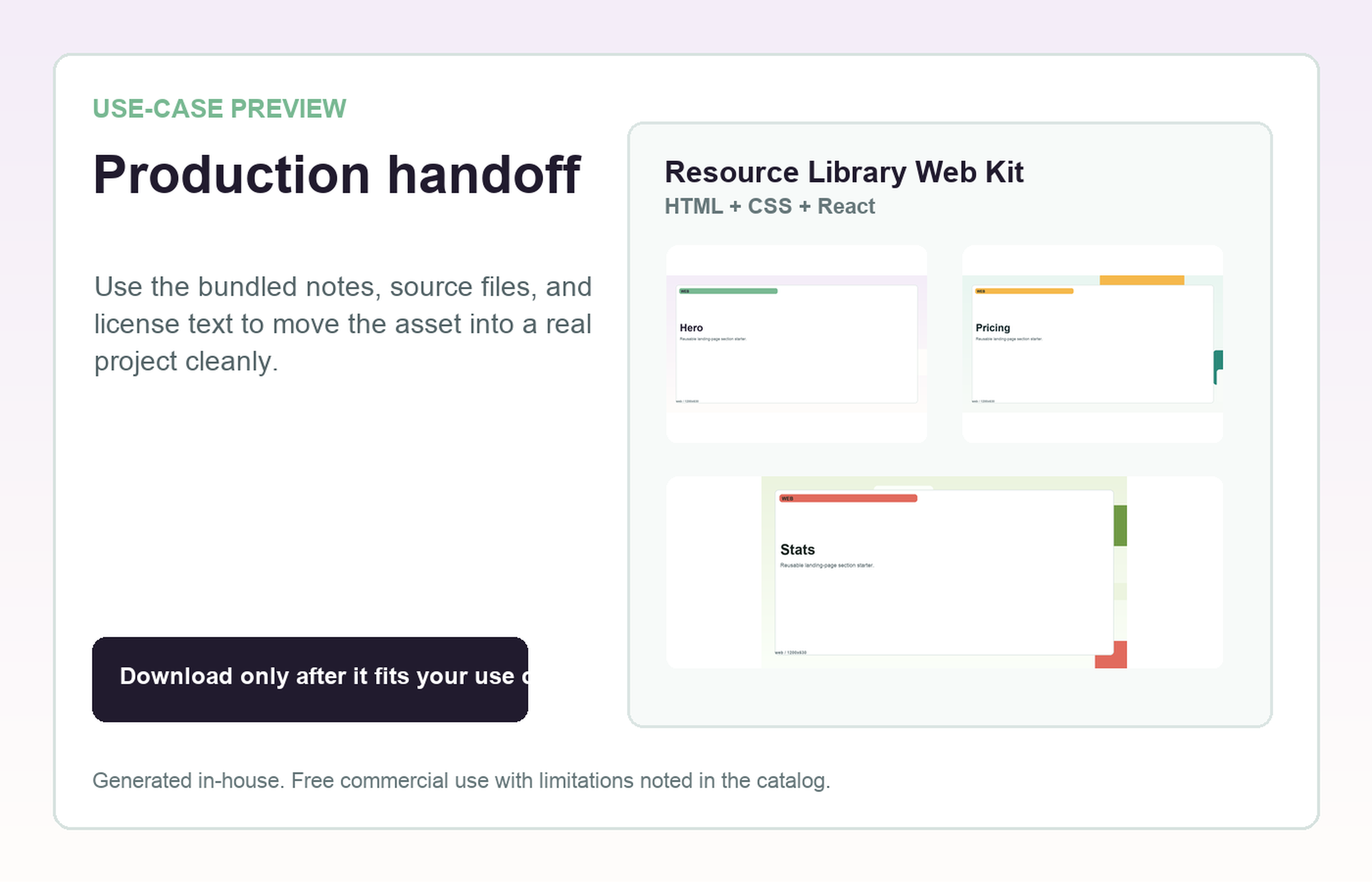 Resource Library Web Kit Production handoff use-case preview