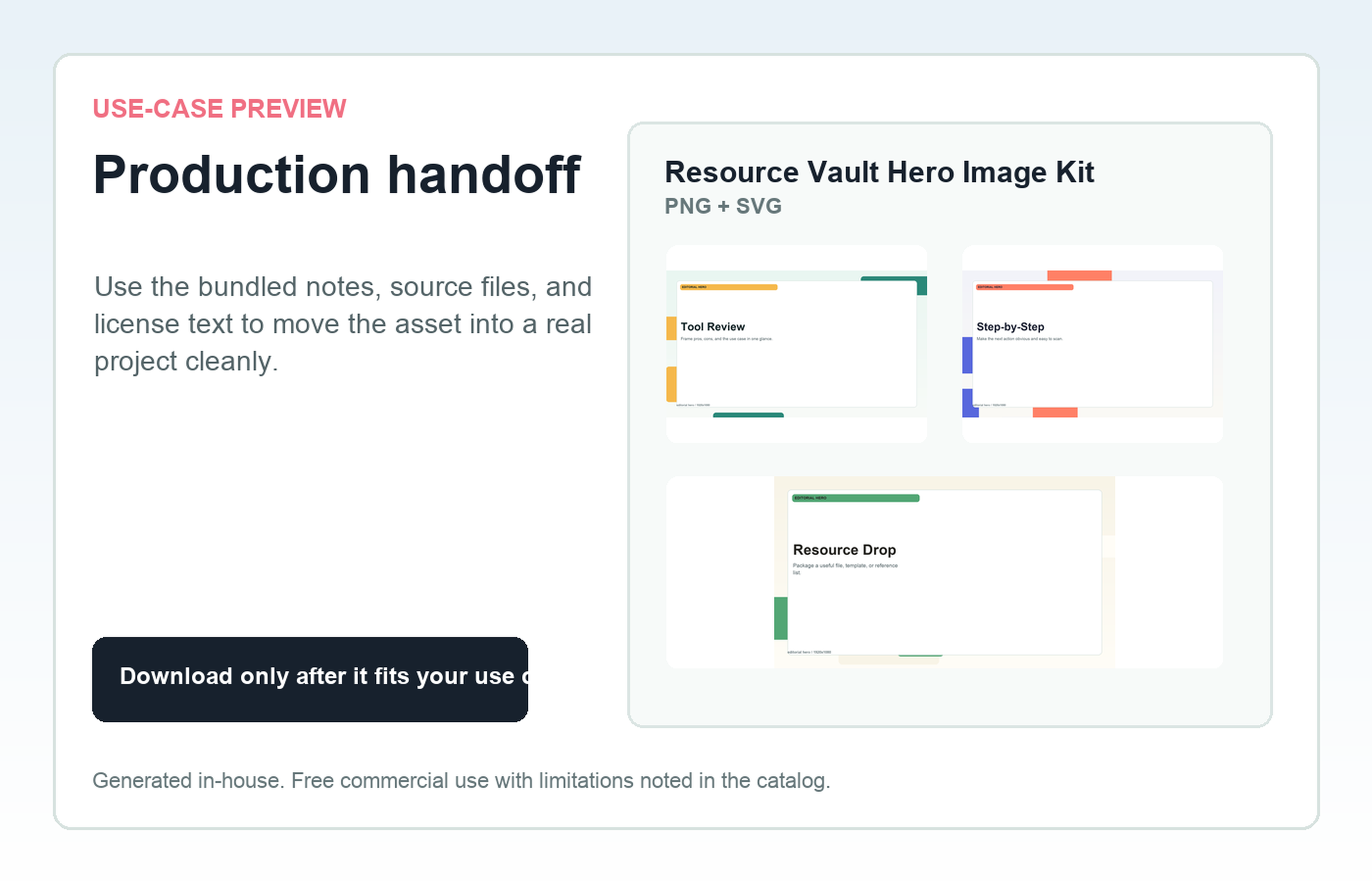 Resource Vault Hero Image Kit Production handoff use-case preview