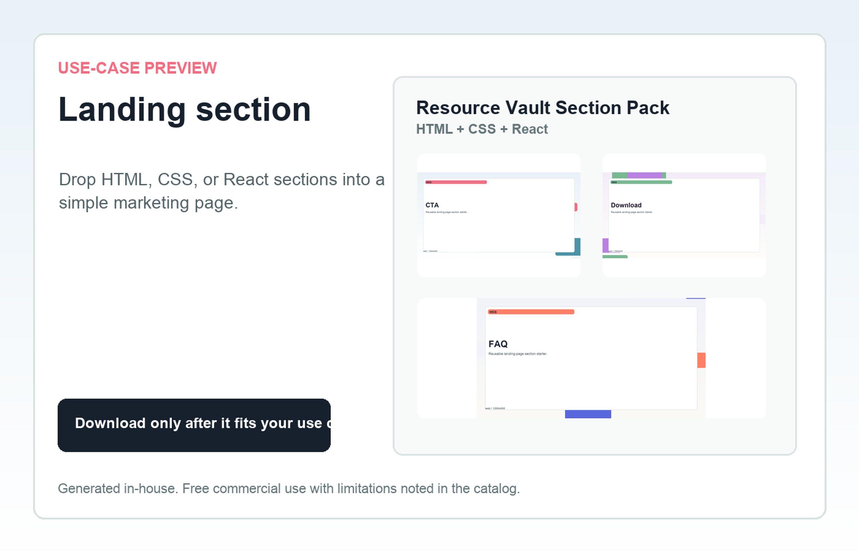 Resource Vault Section Pack Landing section use-case preview