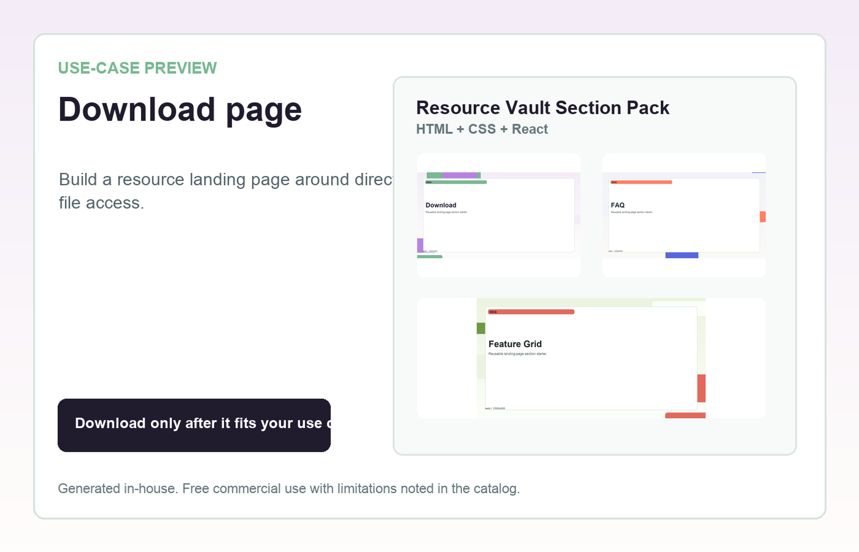 Resource Vault Section Pack Download page use-case preview