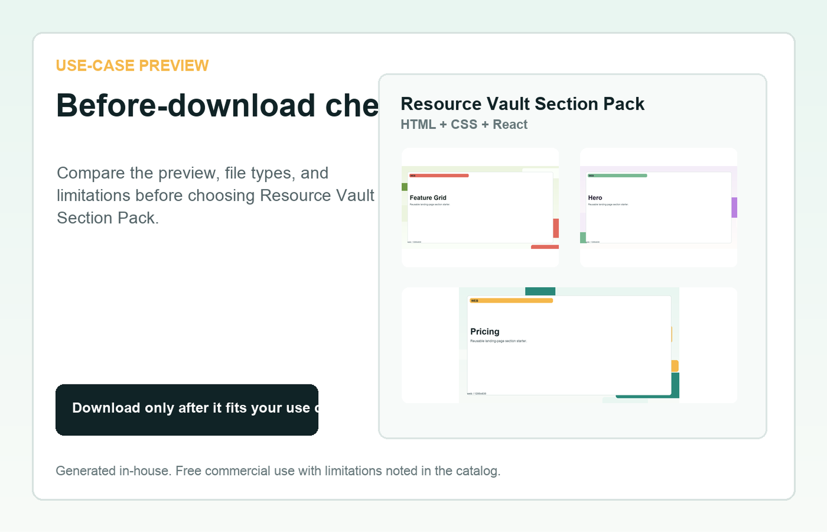 Resource Vault Section Pack Before-download check use-case preview