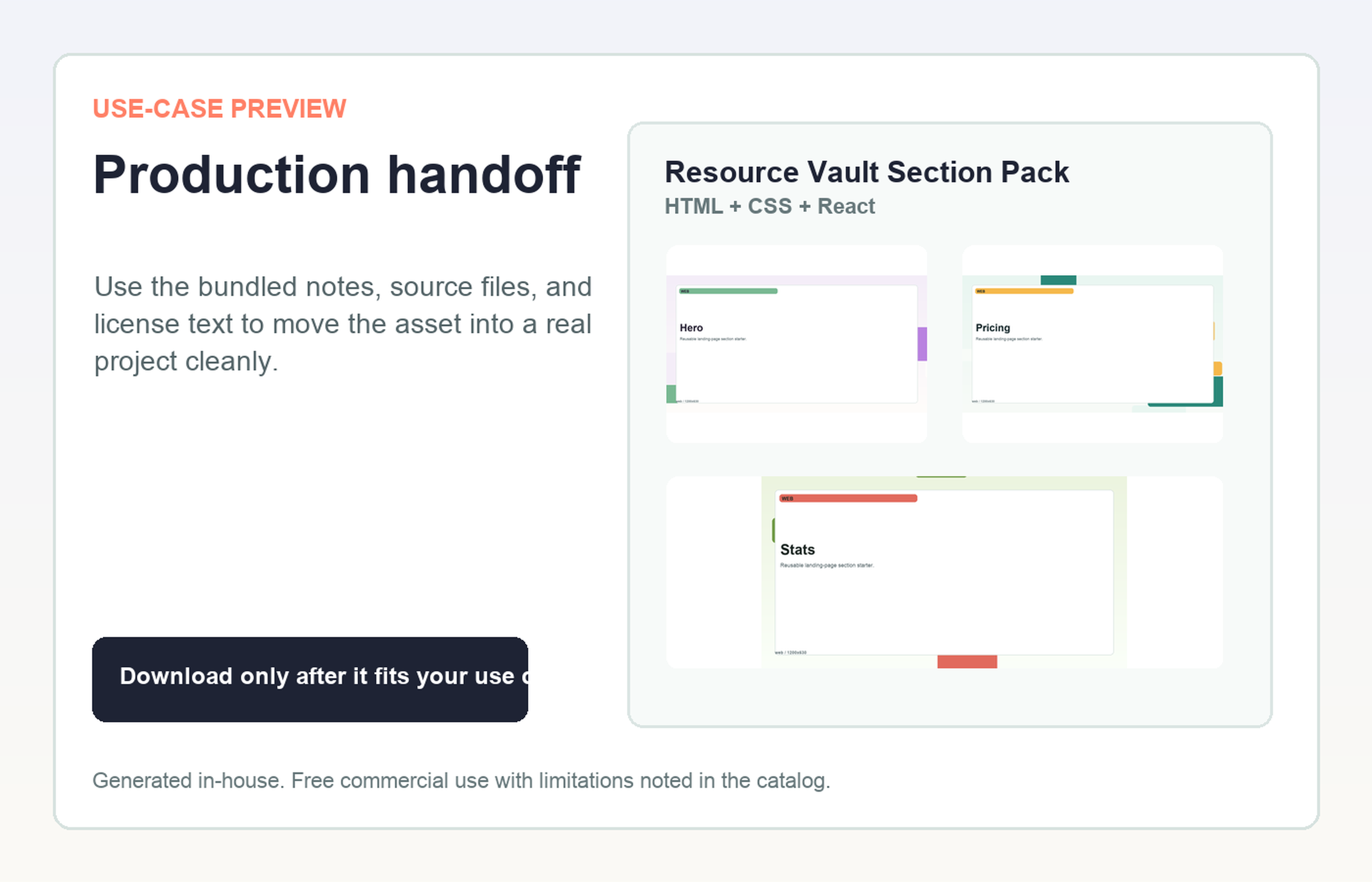 Resource Vault Section Pack Production handoff use-case preview