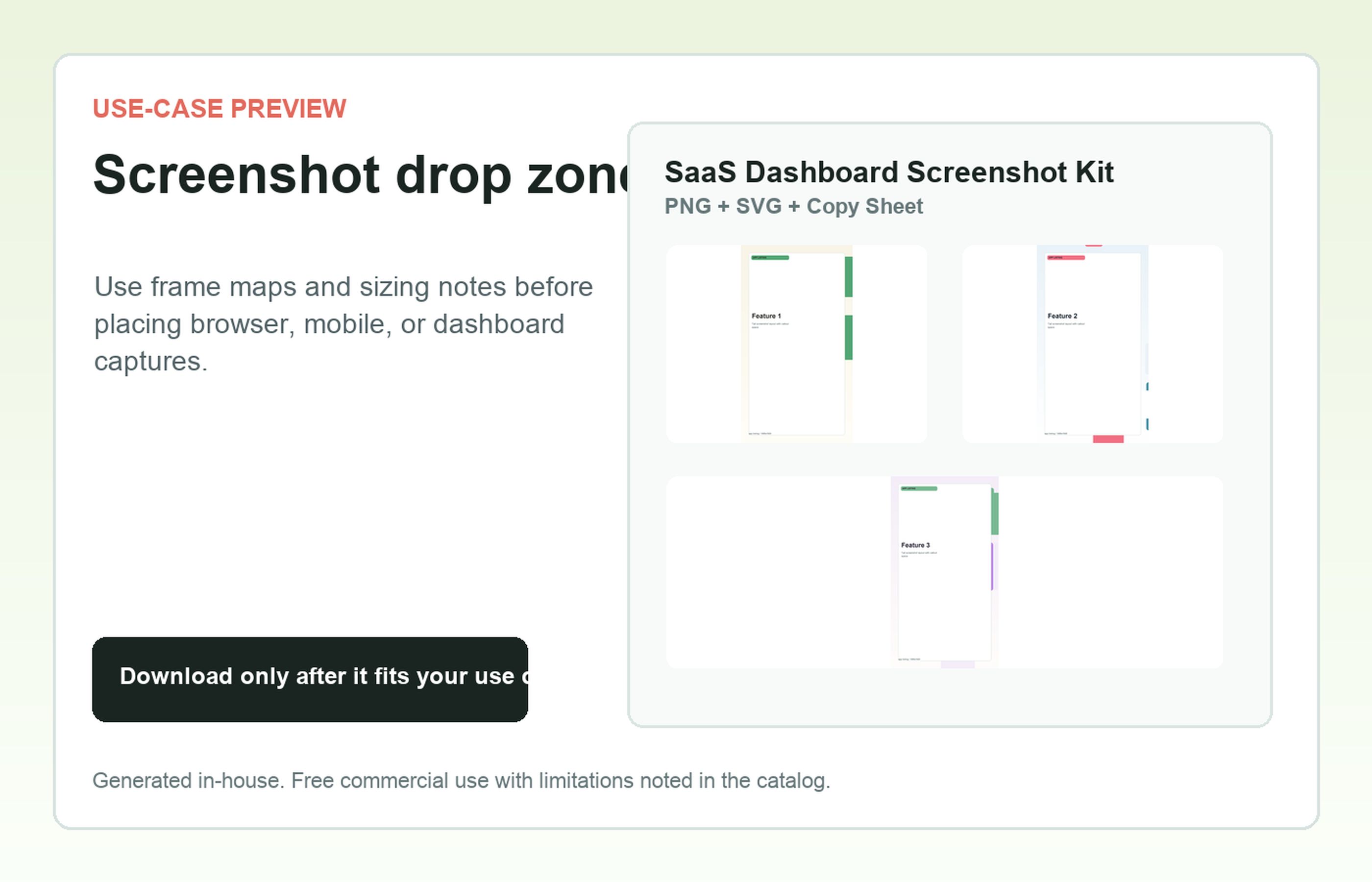 SaaS Dashboard Screenshot Kit Screenshot drop zone use-case preview