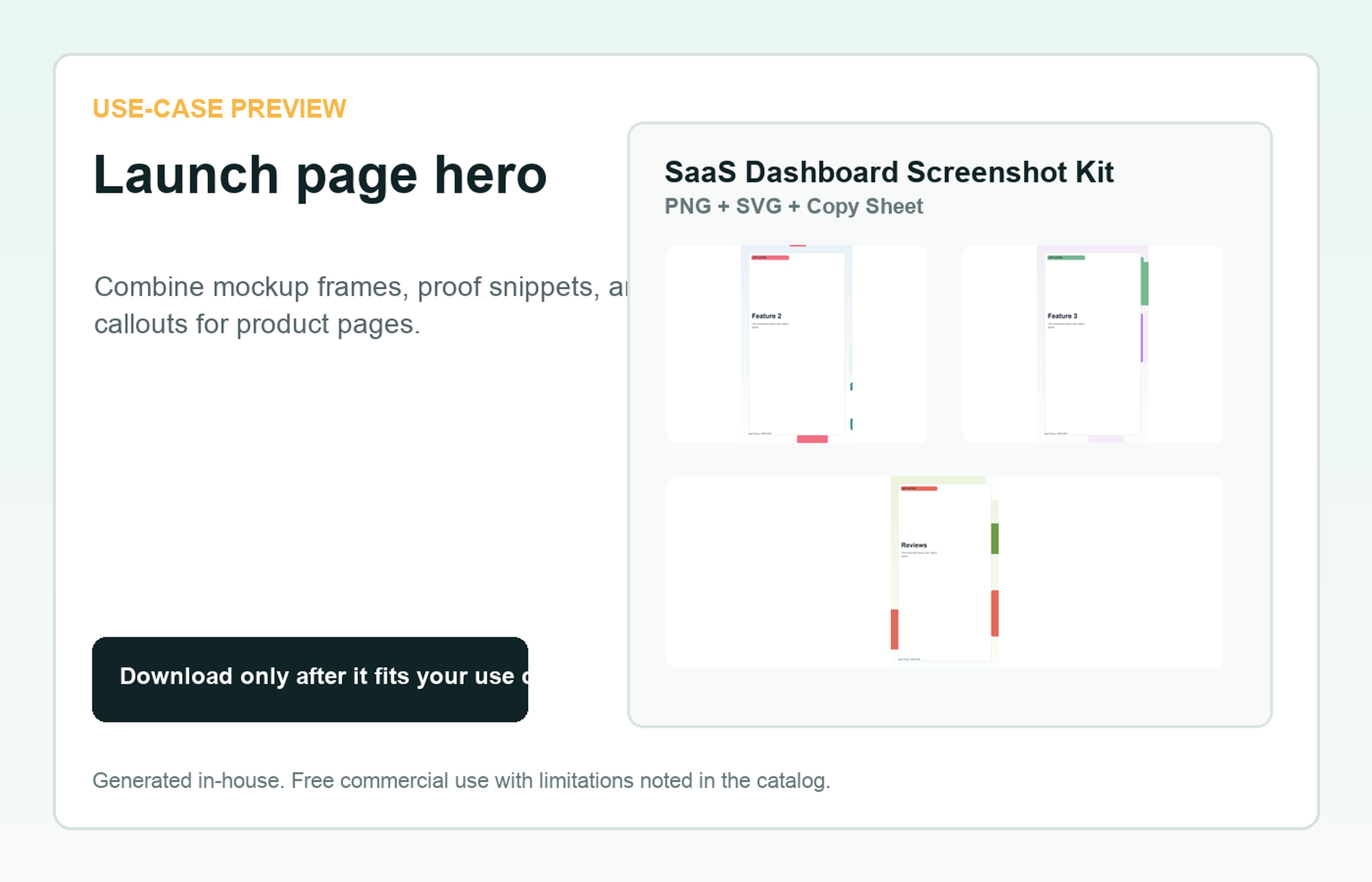 SaaS Dashboard Screenshot Kit Launch page hero use-case preview