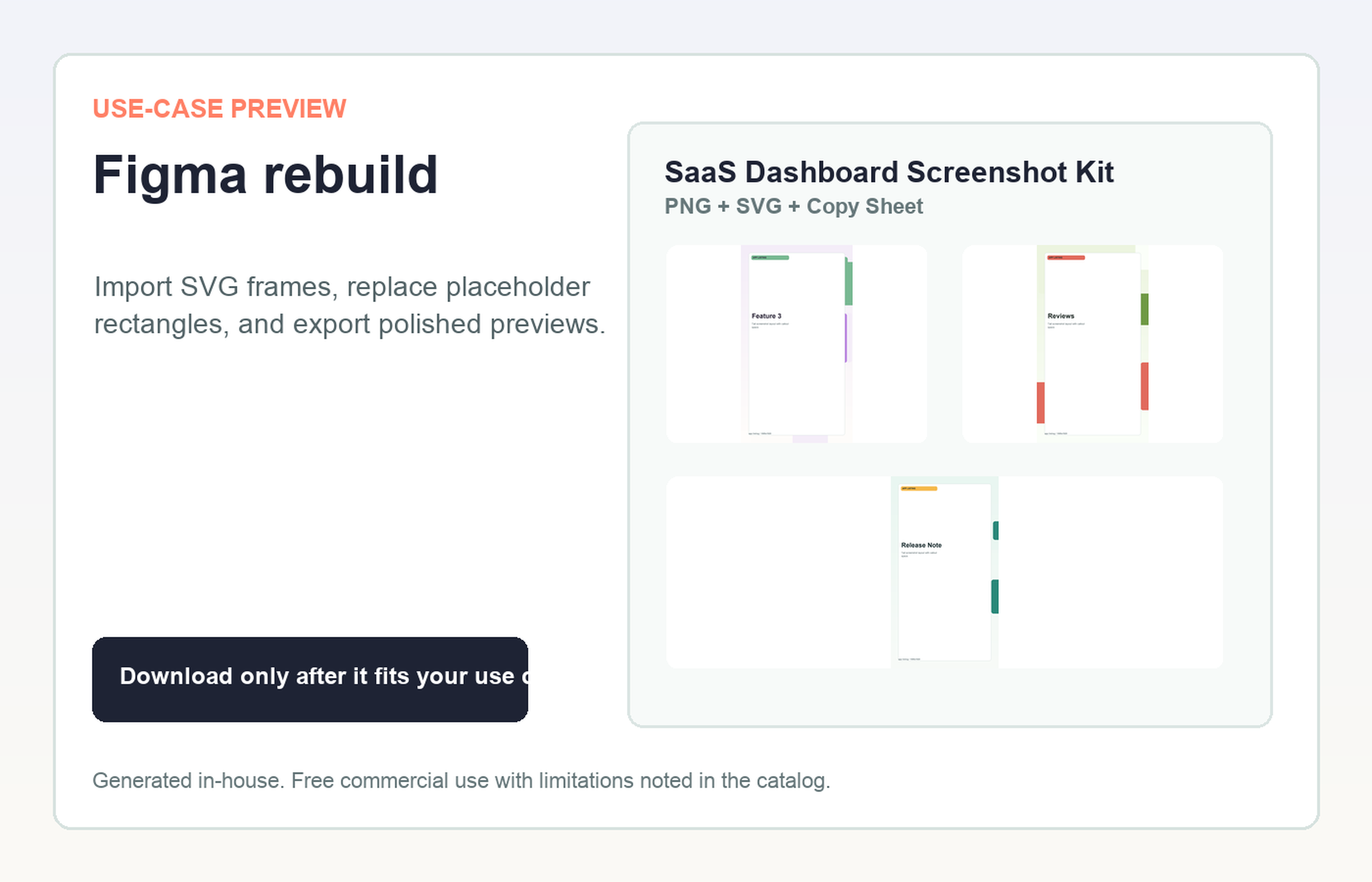 SaaS Dashboard Screenshot Kit Figma rebuild use-case preview