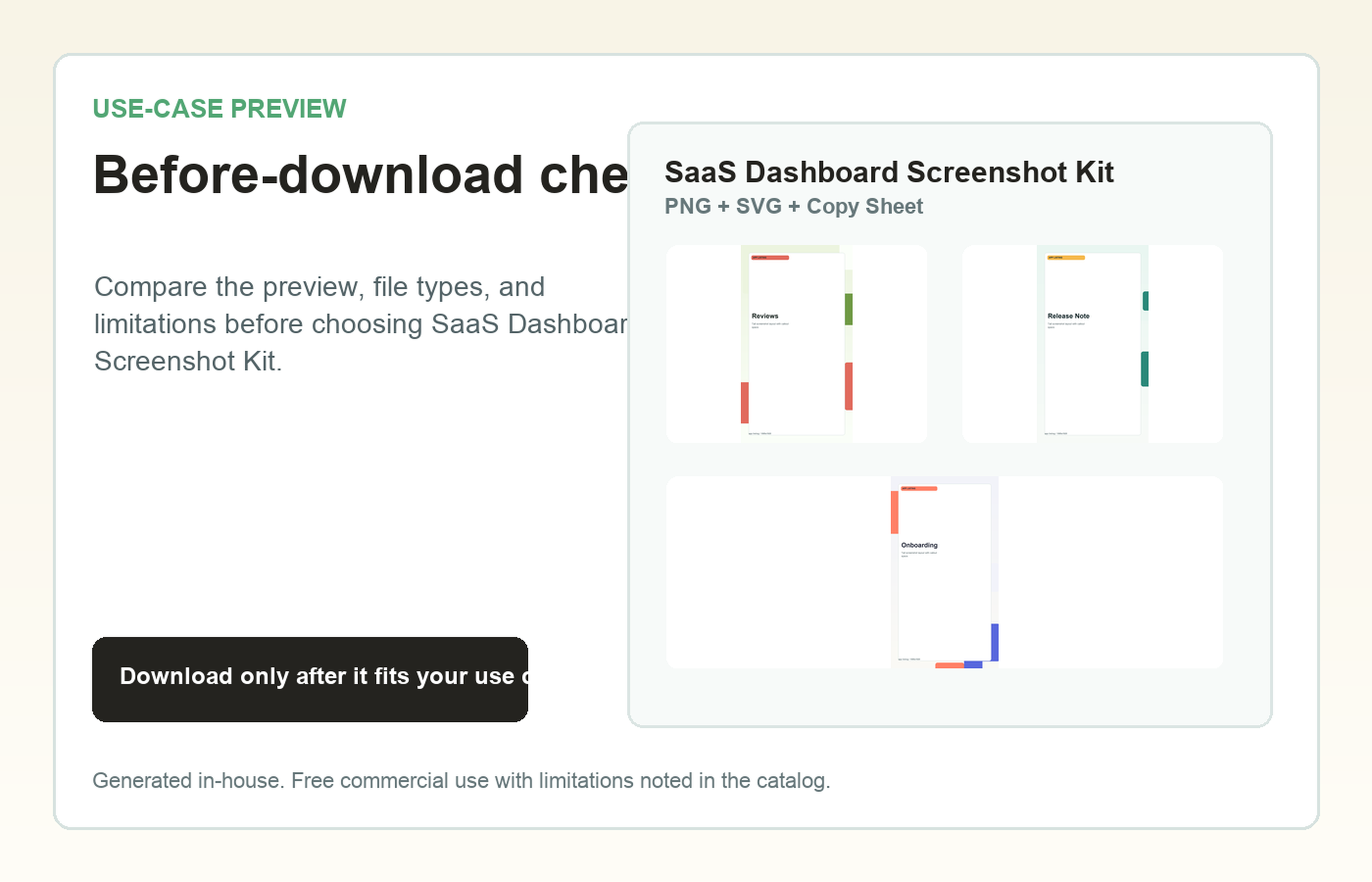 SaaS Dashboard Screenshot Kit Before-download check use-case preview