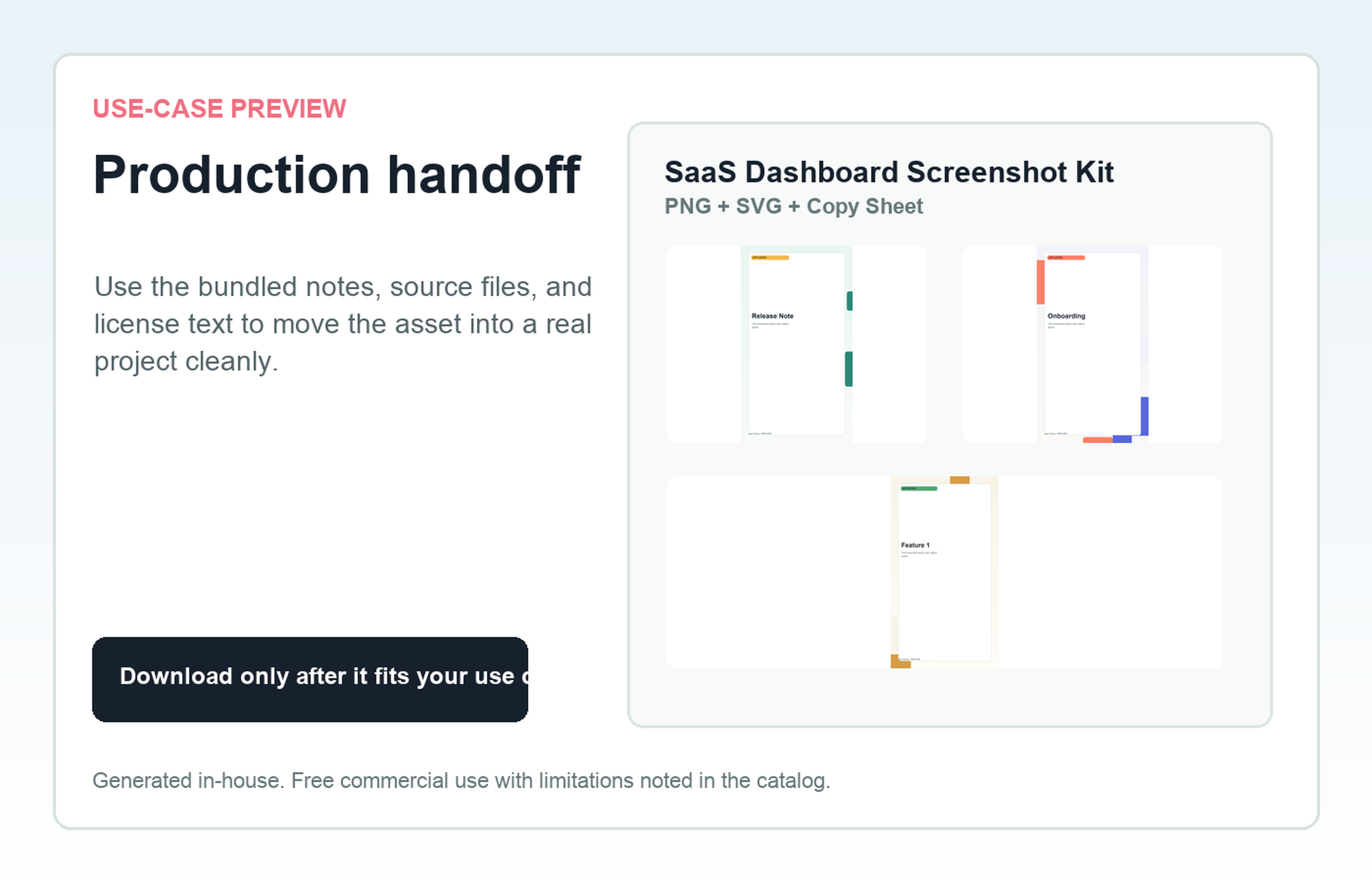 SaaS Dashboard Screenshot Kit Production handoff use-case preview