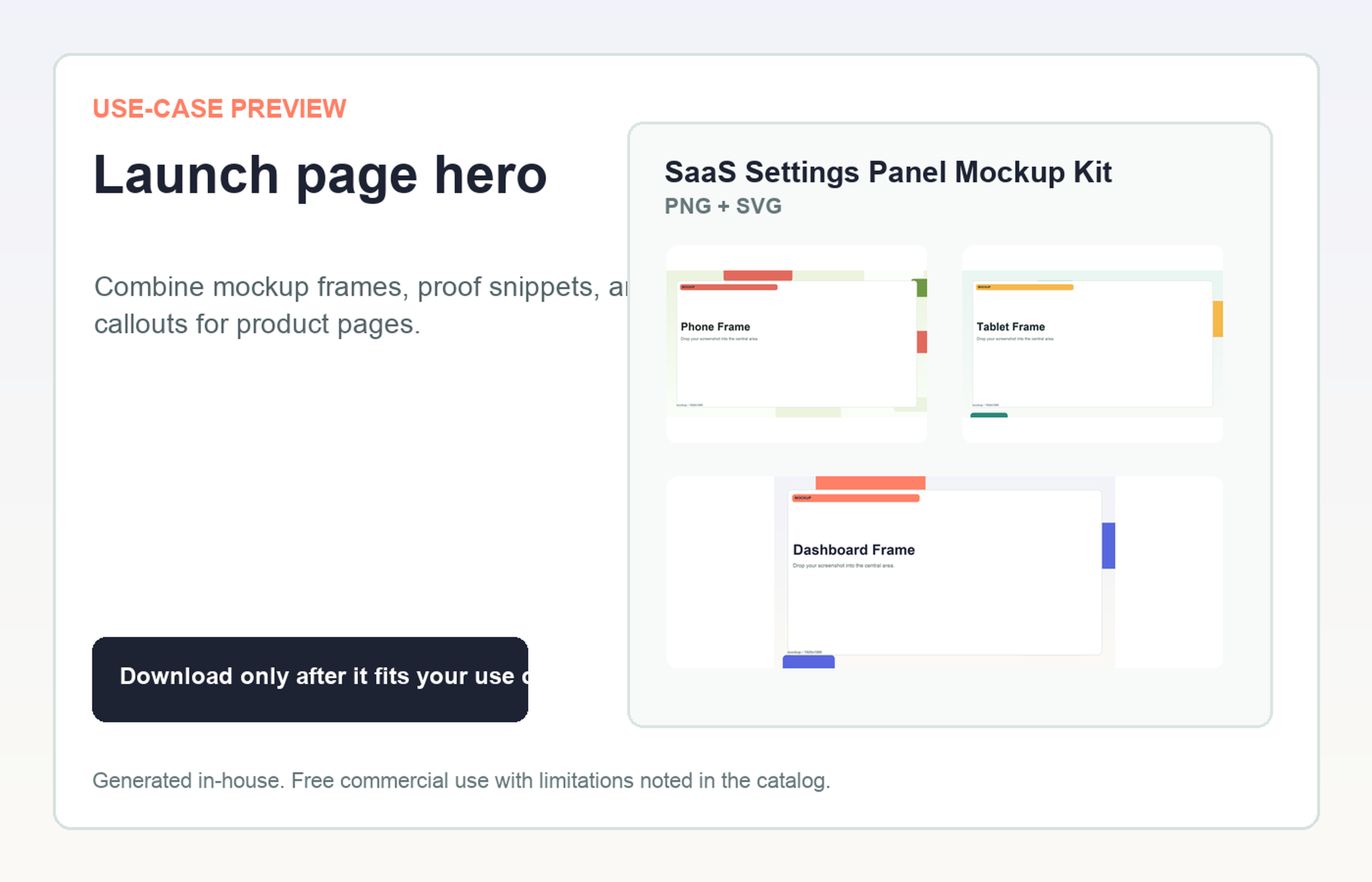 SaaS Settings Panel Mockup Kit Launch page hero use-case preview