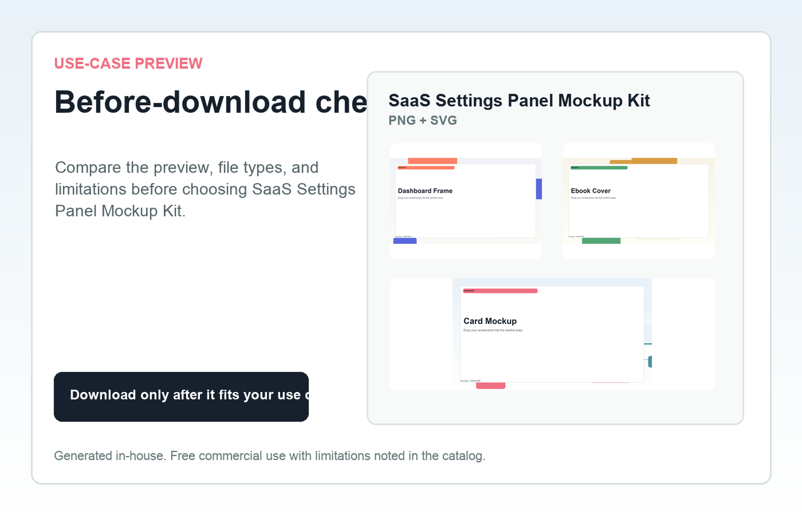 SaaS Settings Panel Mockup Kit Before-download check use-case preview