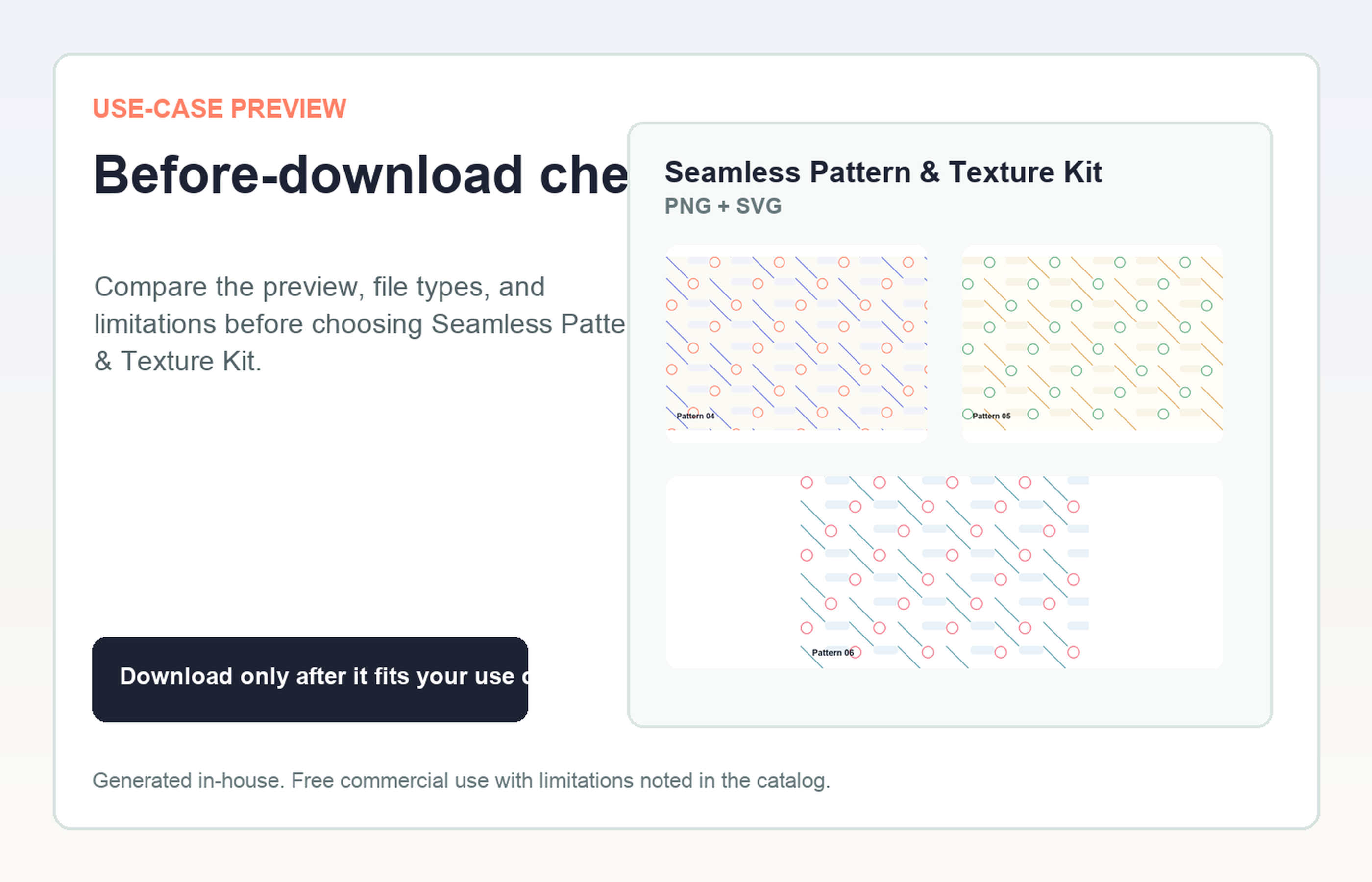 Seamless Pattern & Texture Kit Before-download check use-case preview