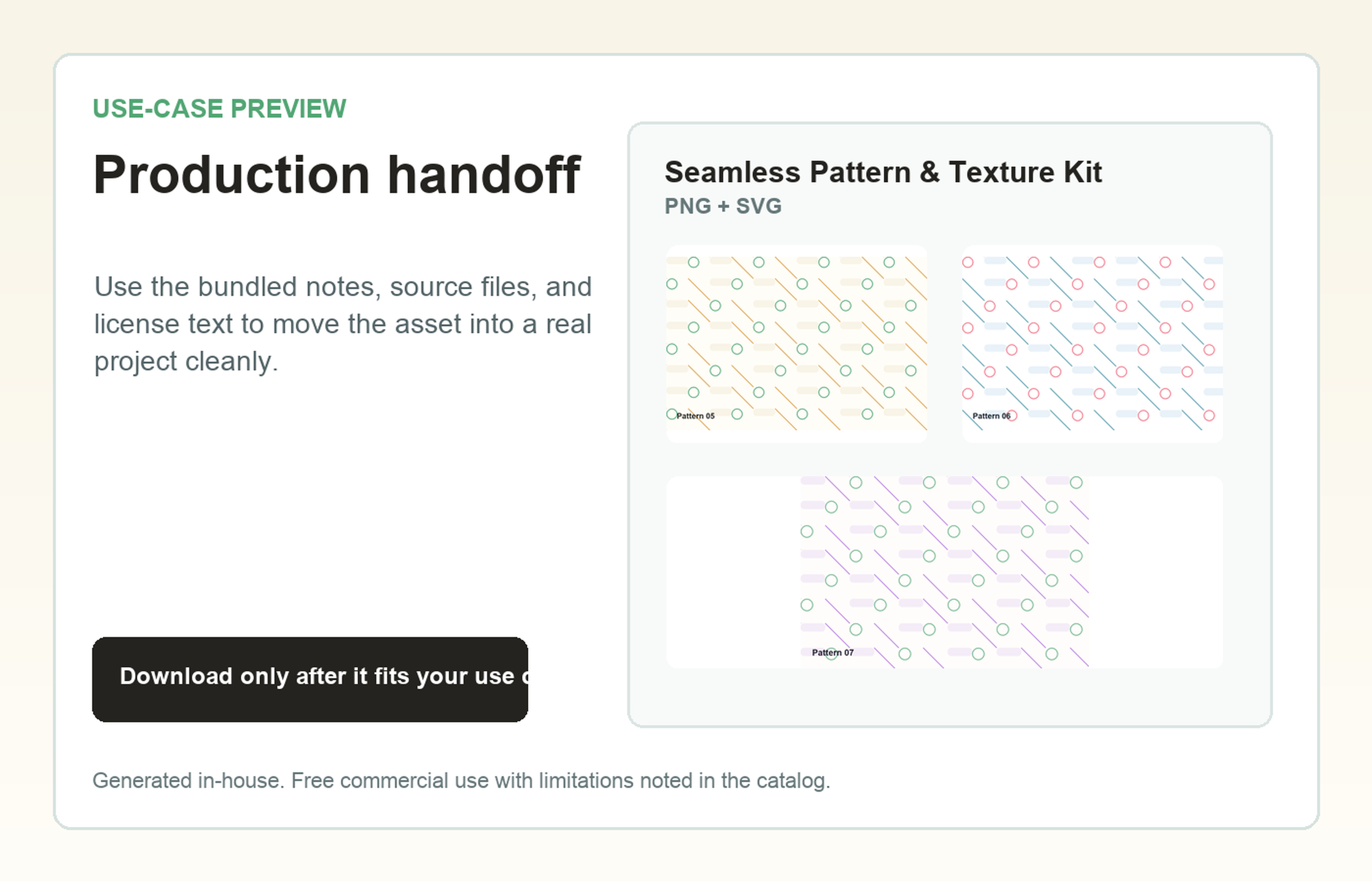 Seamless Pattern & Texture Kit Production handoff use-case preview