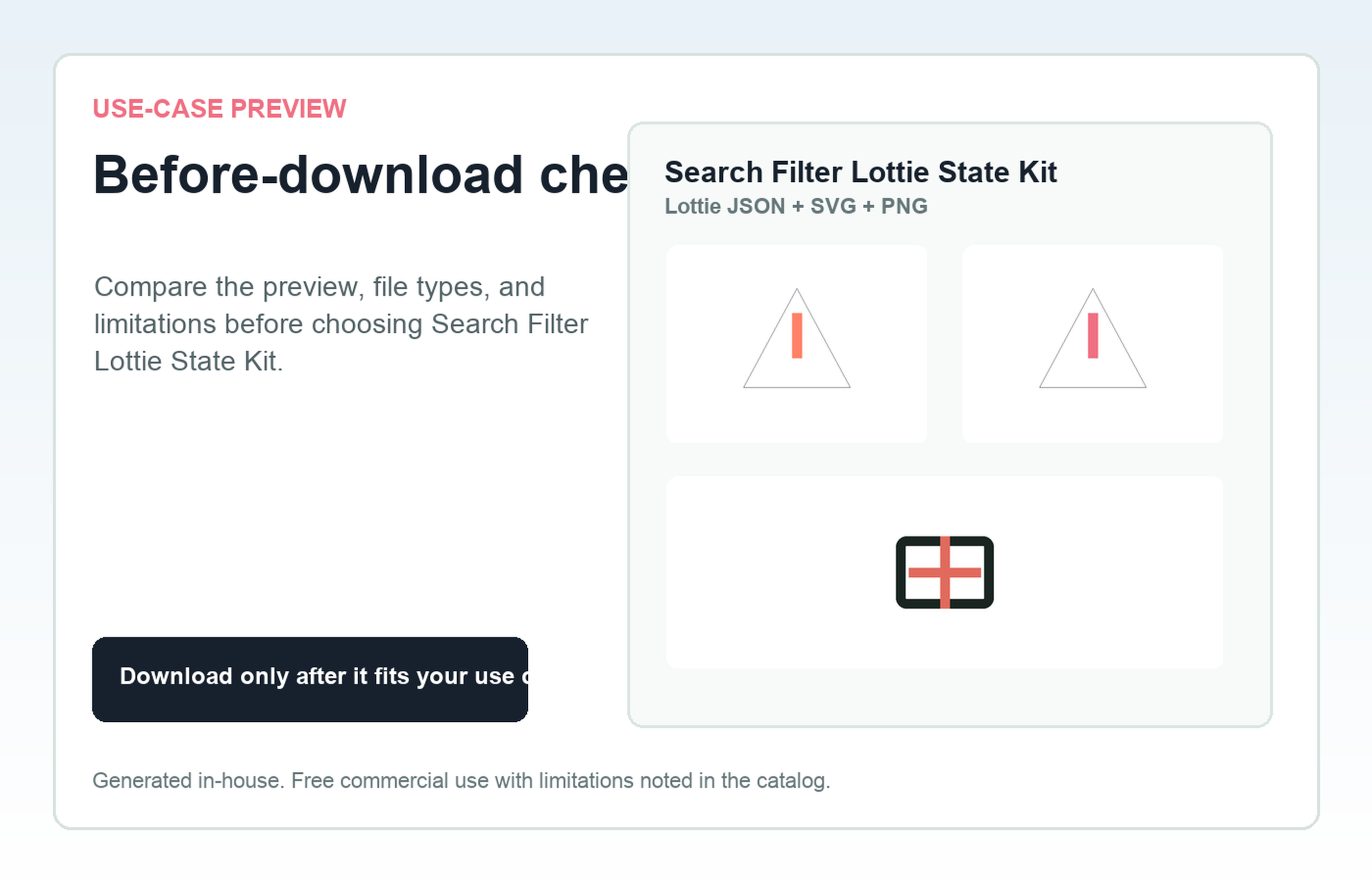 Search Filter Lottie State Kit Before-download check use-case preview