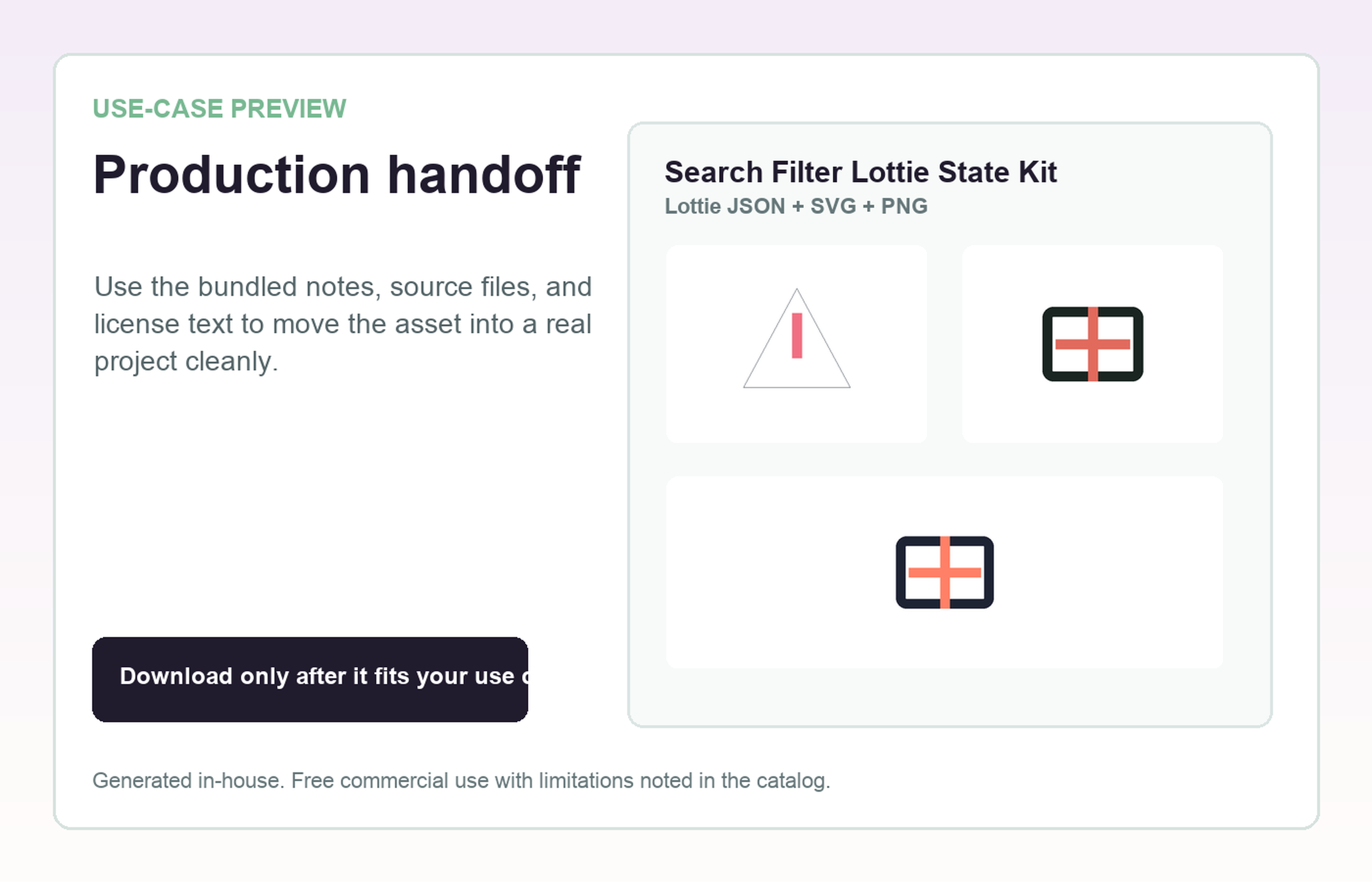 Search Filter Lottie State Kit Production handoff use-case preview