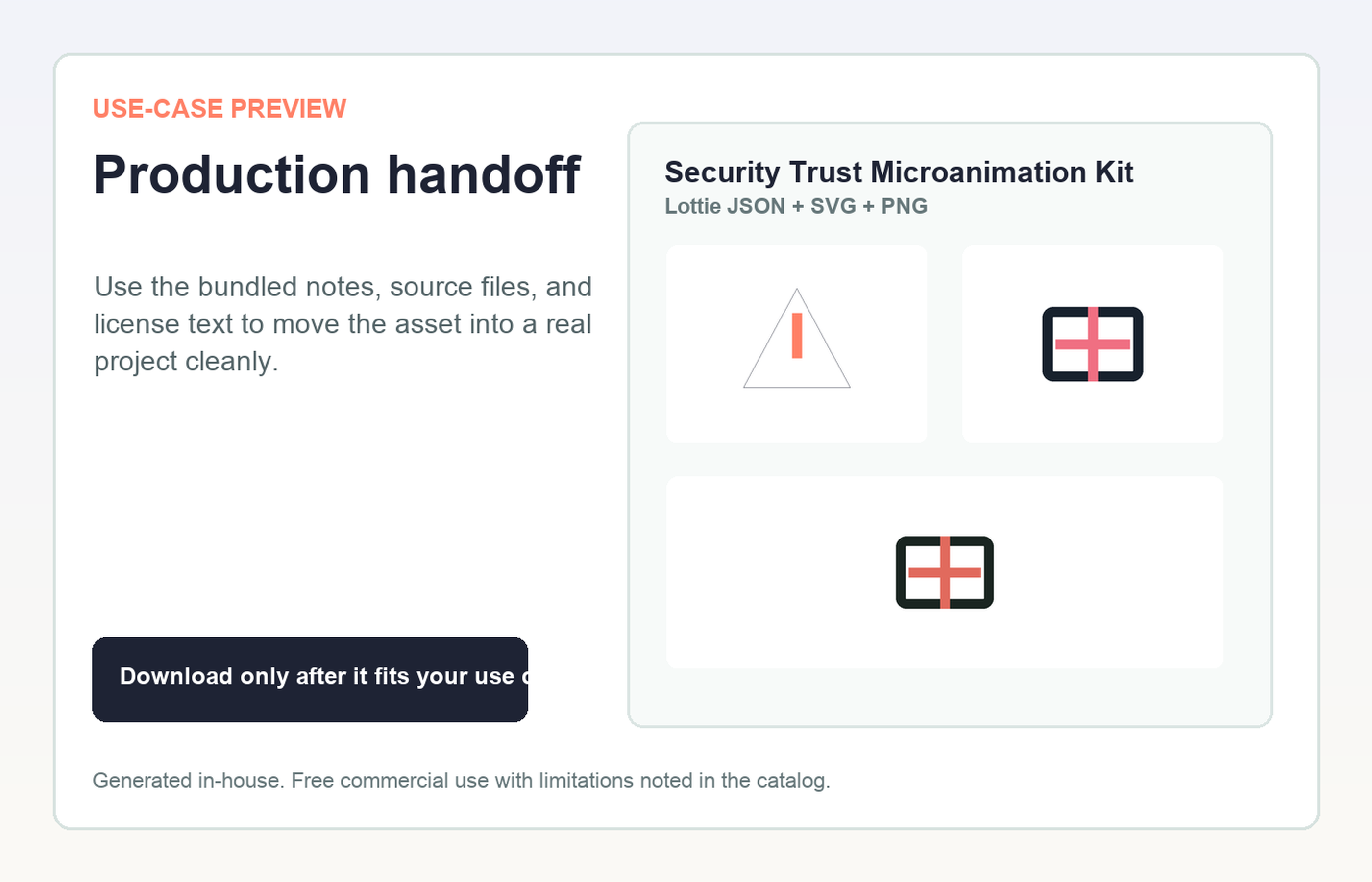 Security Trust Microanimation Kit Production handoff use-case preview