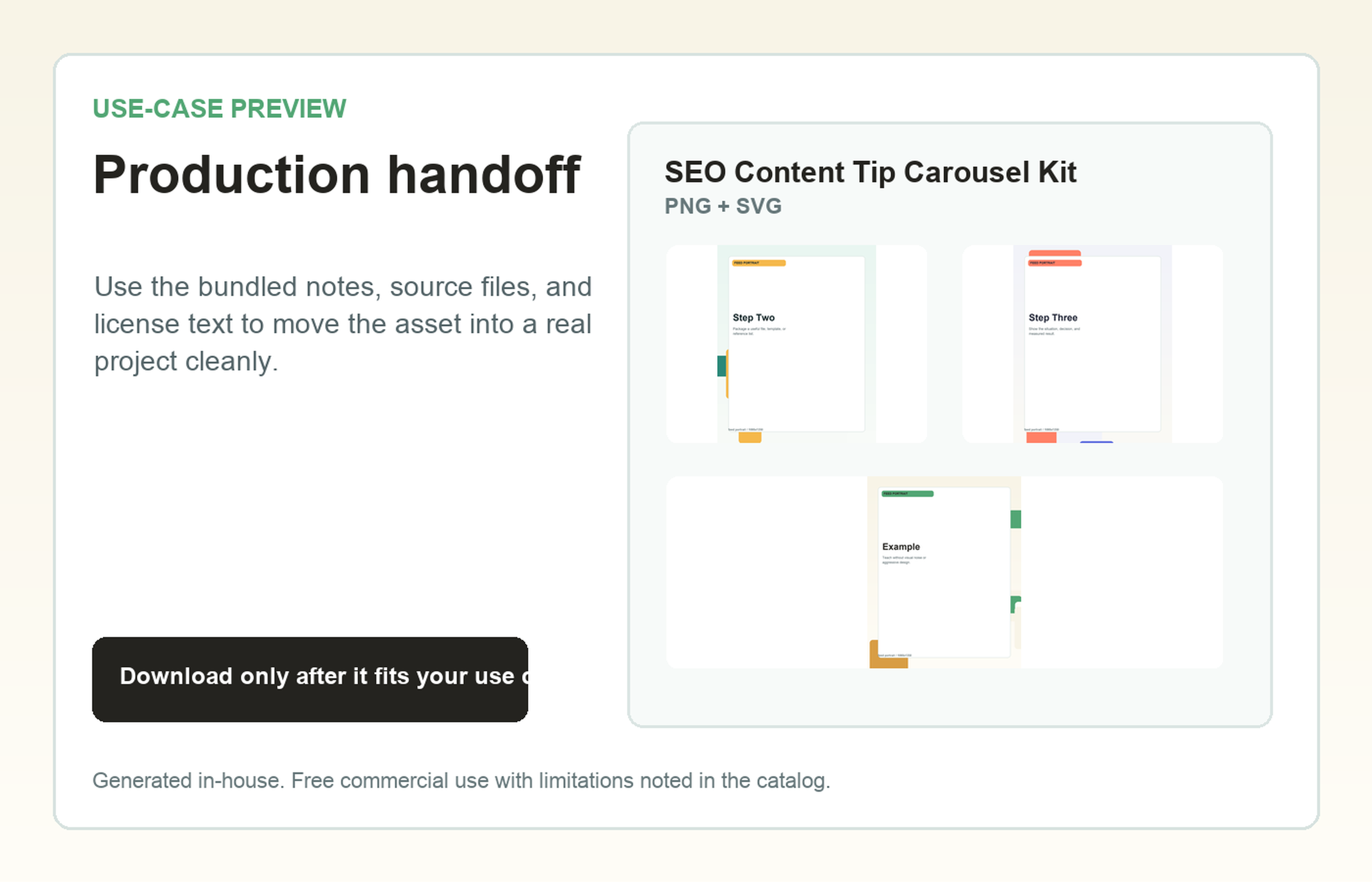 SEO Content Tip Carousel Kit Production handoff use-case preview