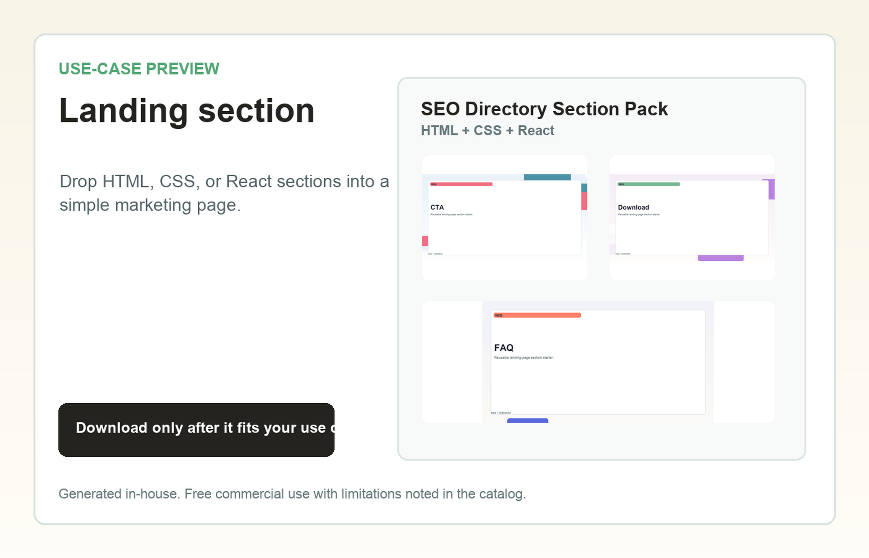 SEO Directory Section Pack Landing section use-case preview
