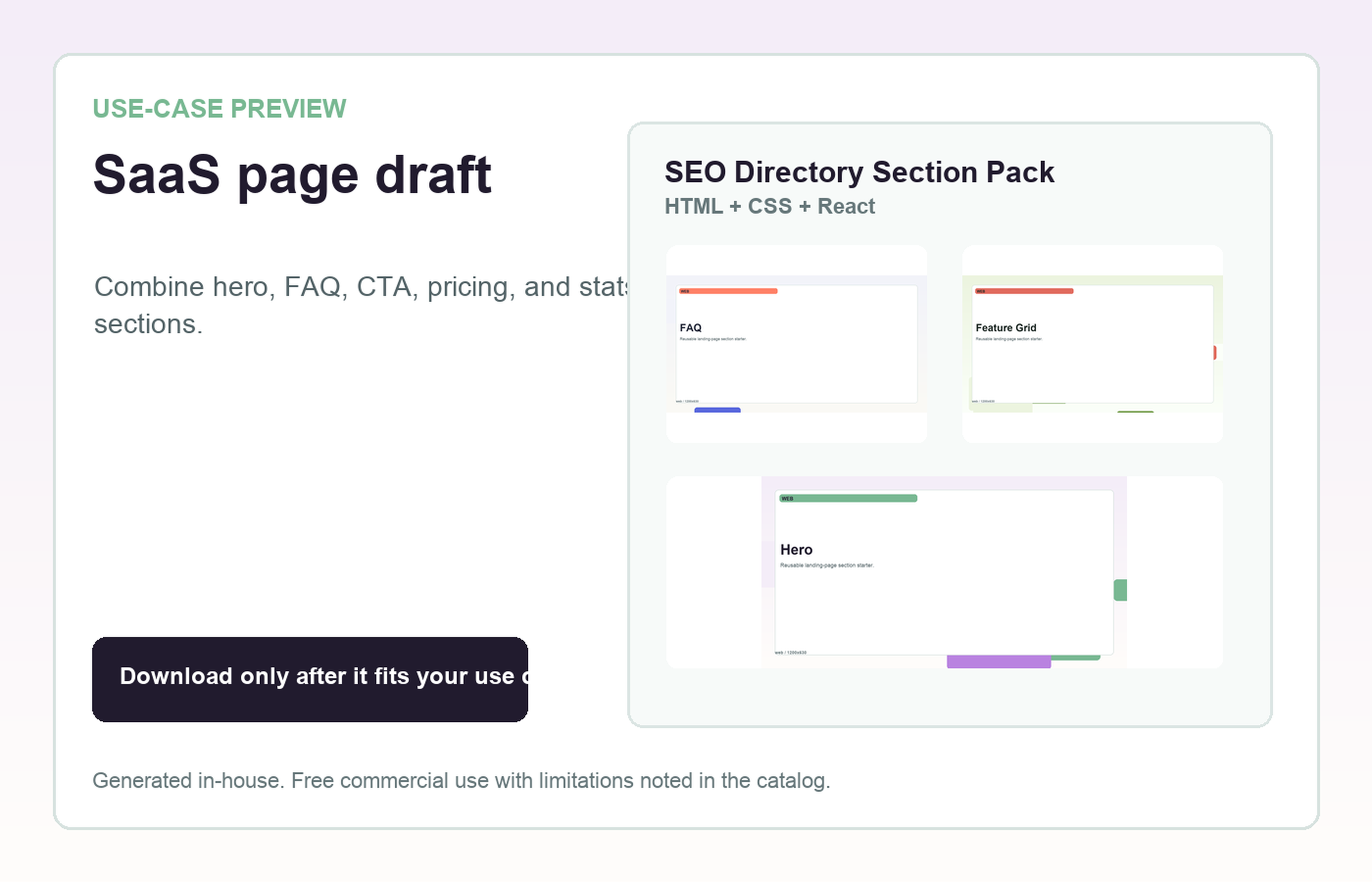 SEO Directory Section Pack SaaS page draft use-case preview