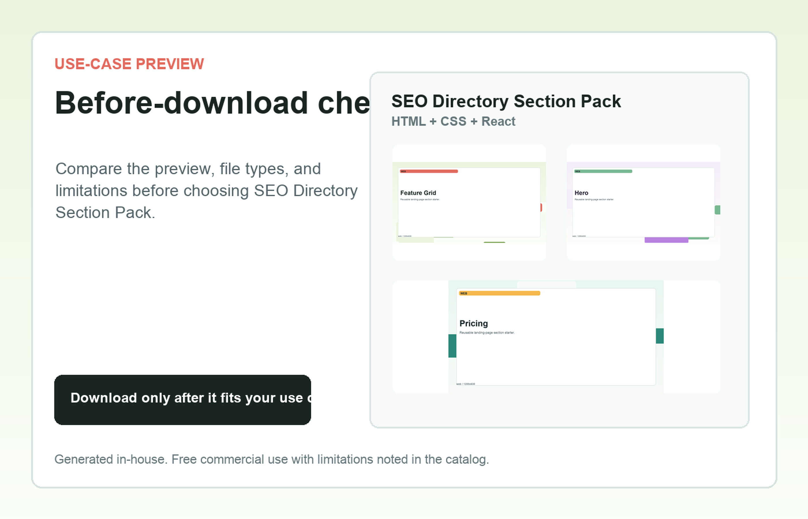 SEO Directory Section Pack Before-download check use-case preview