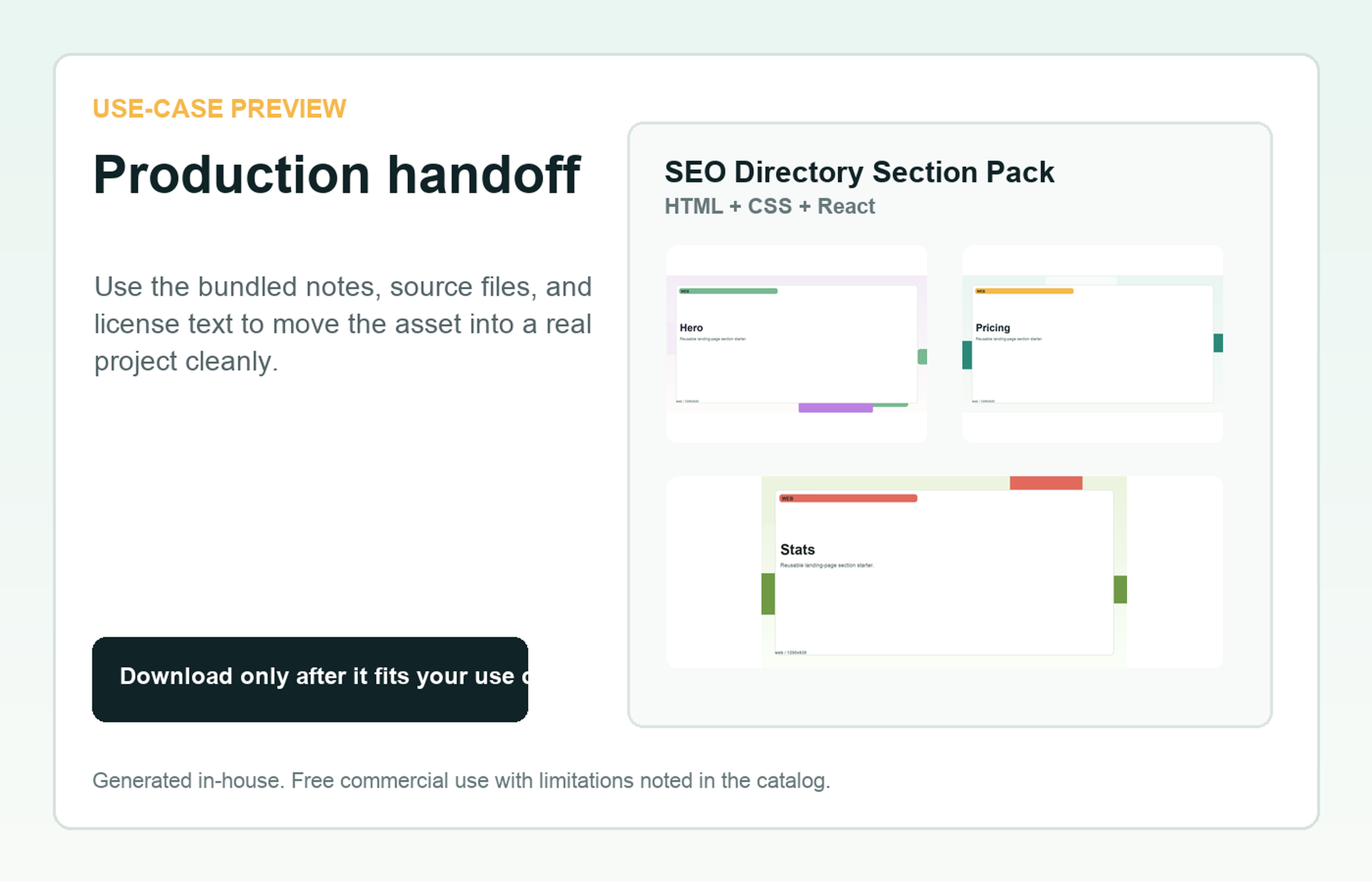 SEO Directory Section Pack Production handoff use-case preview