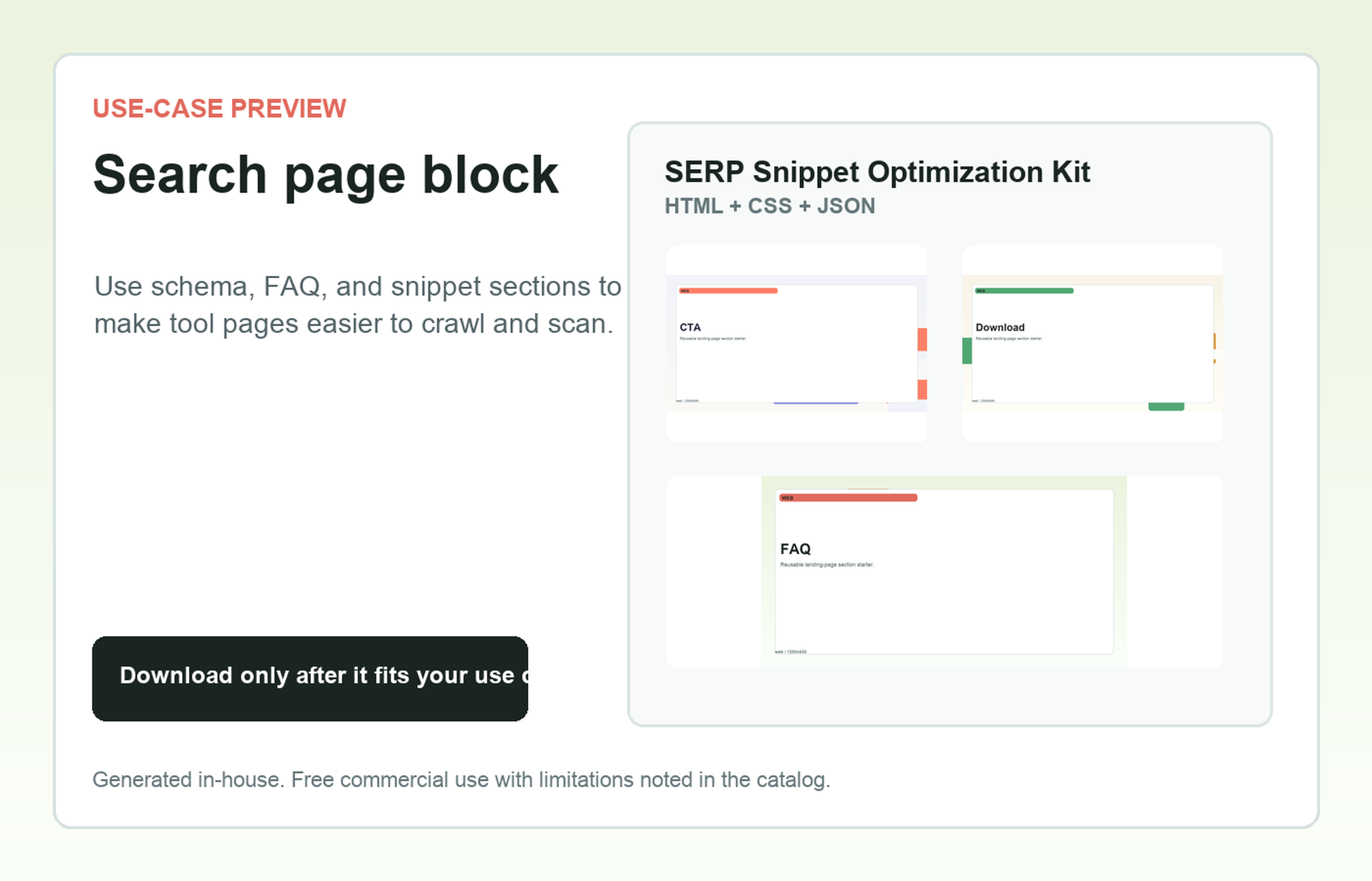SERP Snippet Optimization Kit Search page block use-case preview