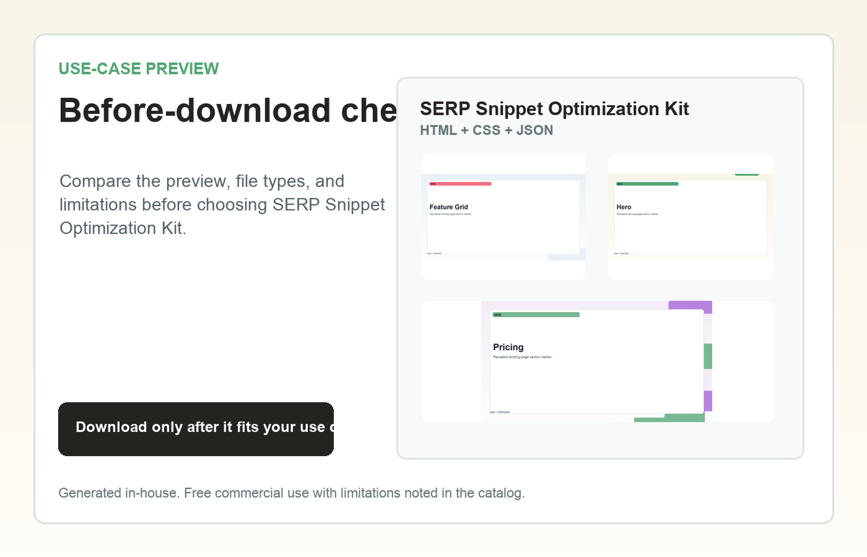 SERP Snippet Optimization Kit Before-download check use-case preview
