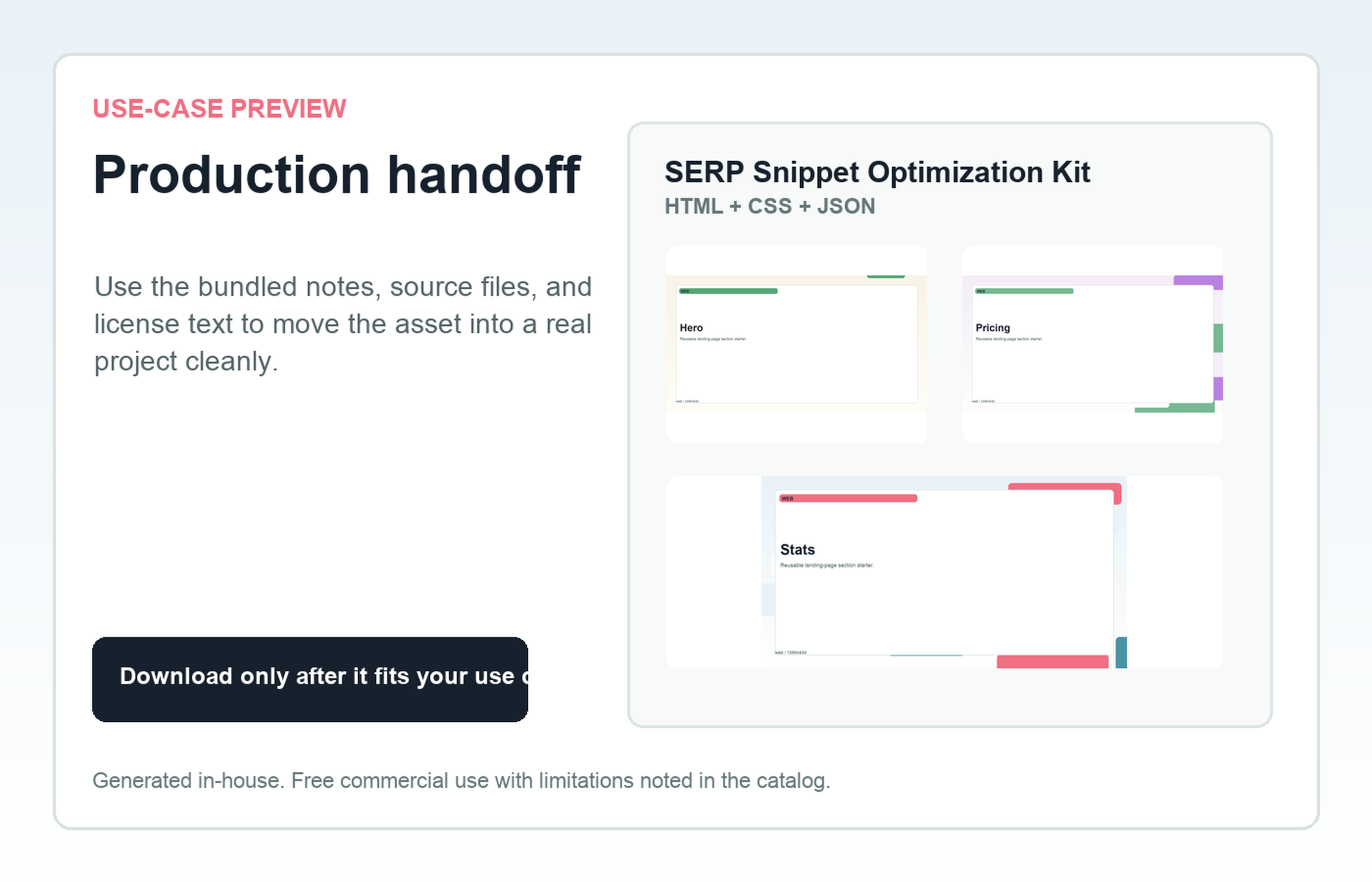 SERP Snippet Optimization Kit Production handoff use-case preview