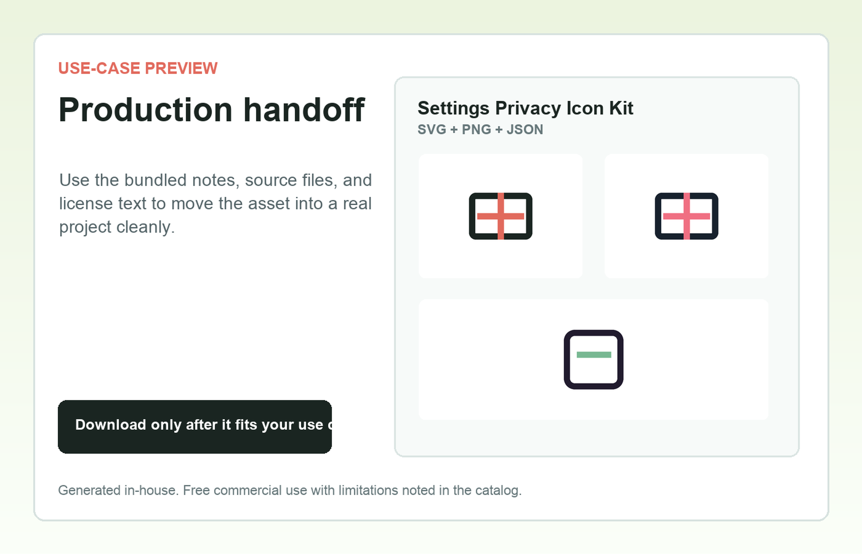 Settings Privacy Icon Kit Production handoff use-case preview
