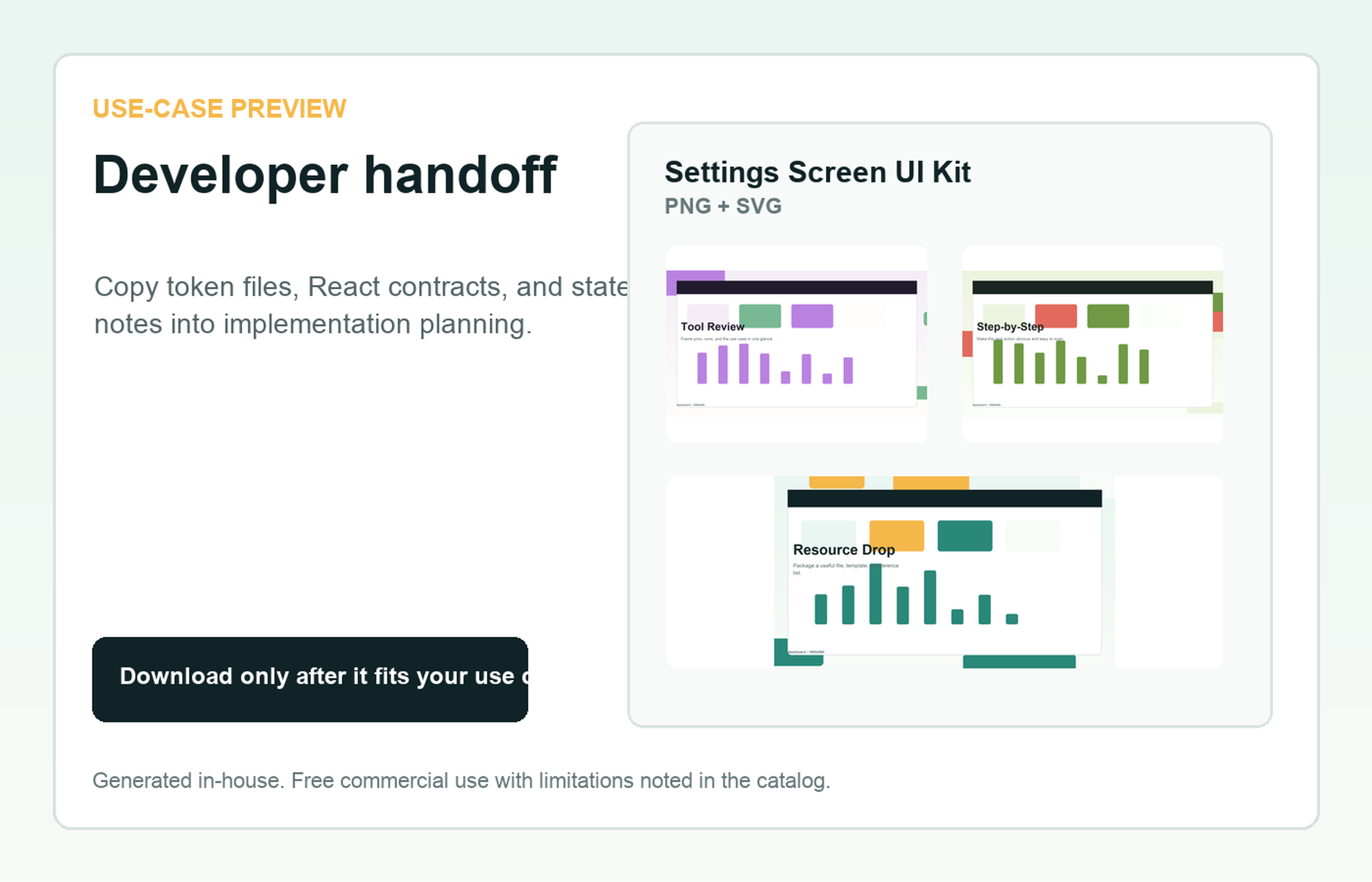 Settings Screen UI Kit Developer handoff use-case preview
