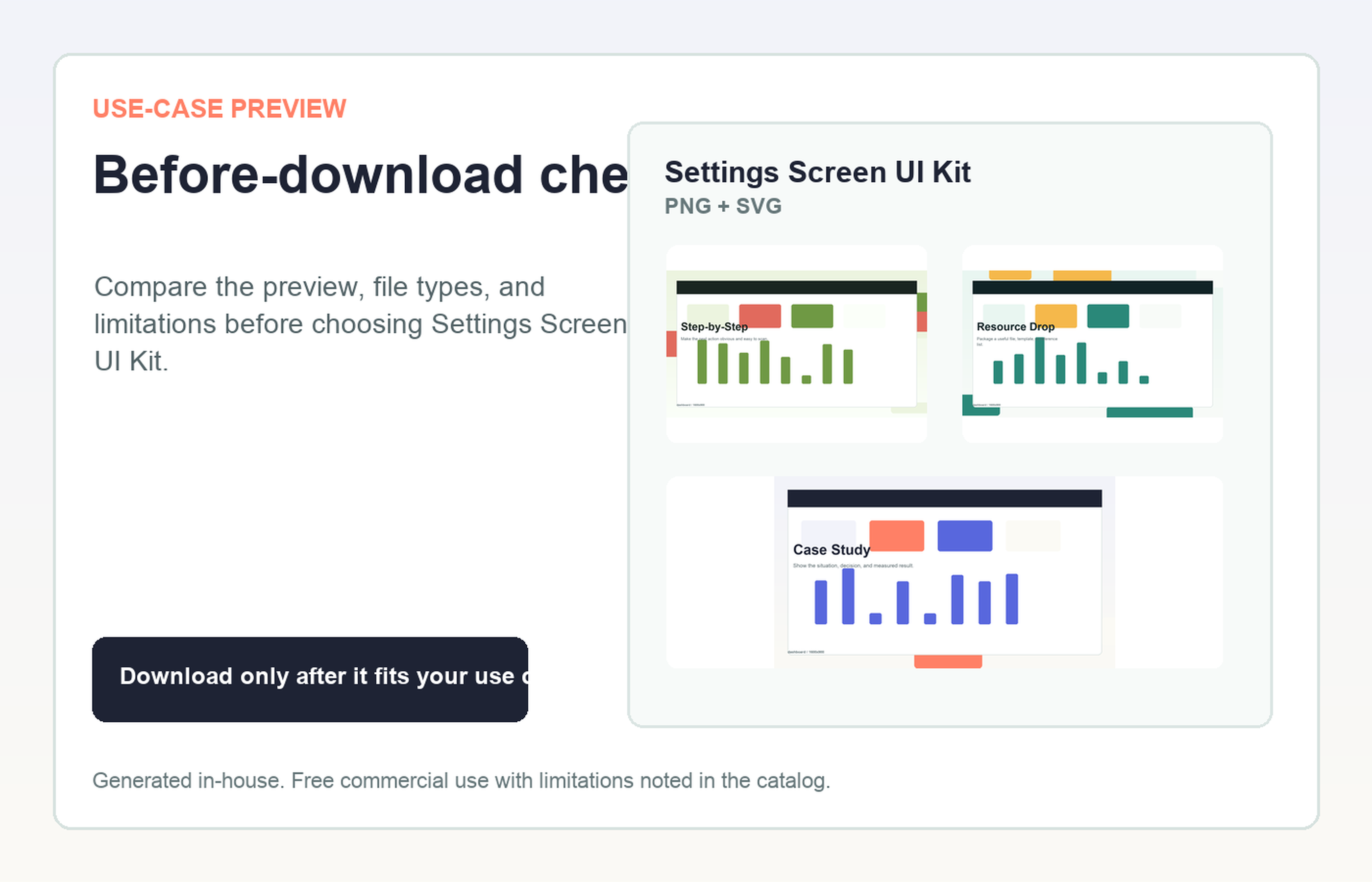 Settings Screen UI Kit Before-download check use-case preview