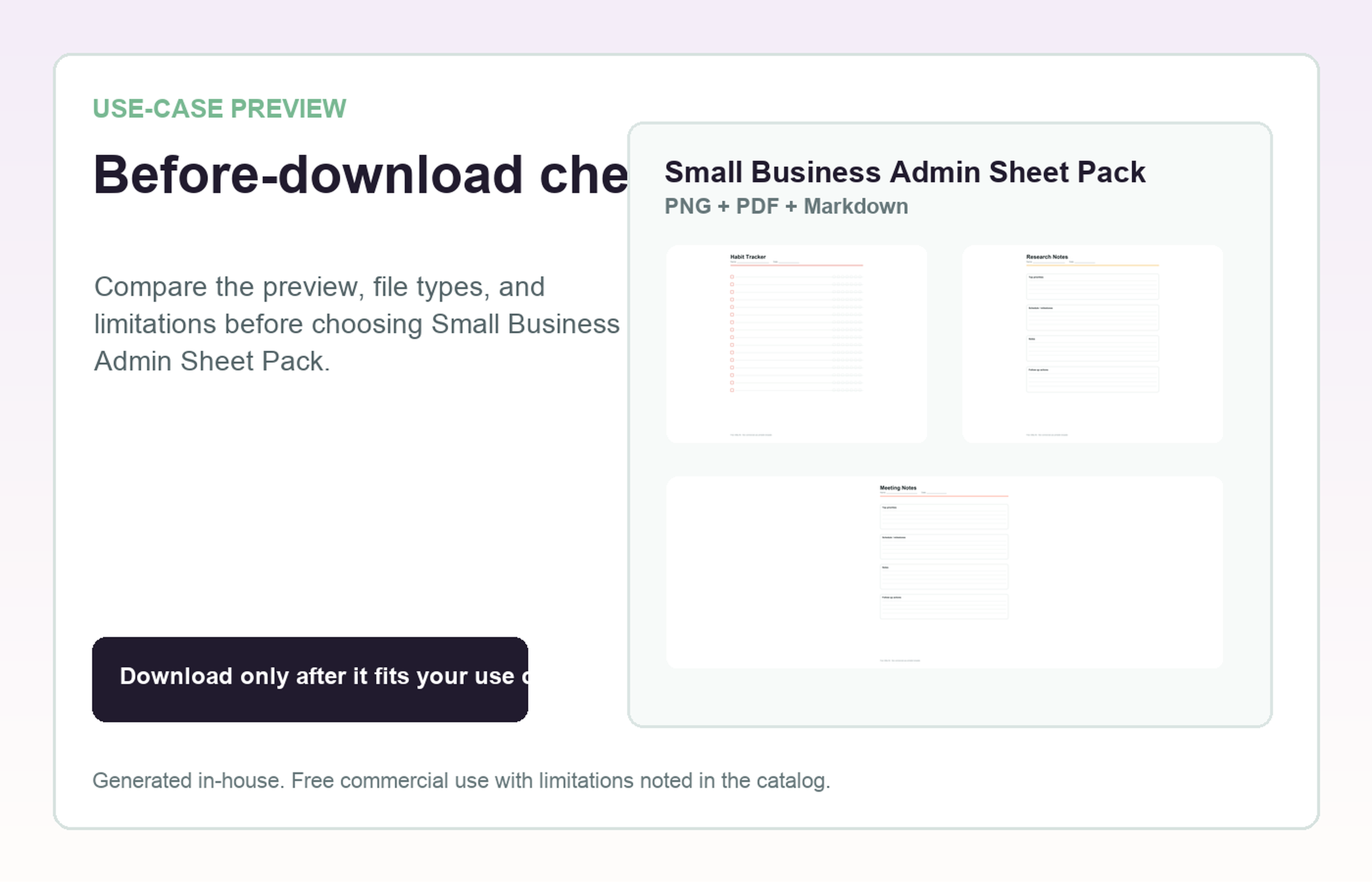 Small Business Admin Sheet Pack Before-download check use-case preview