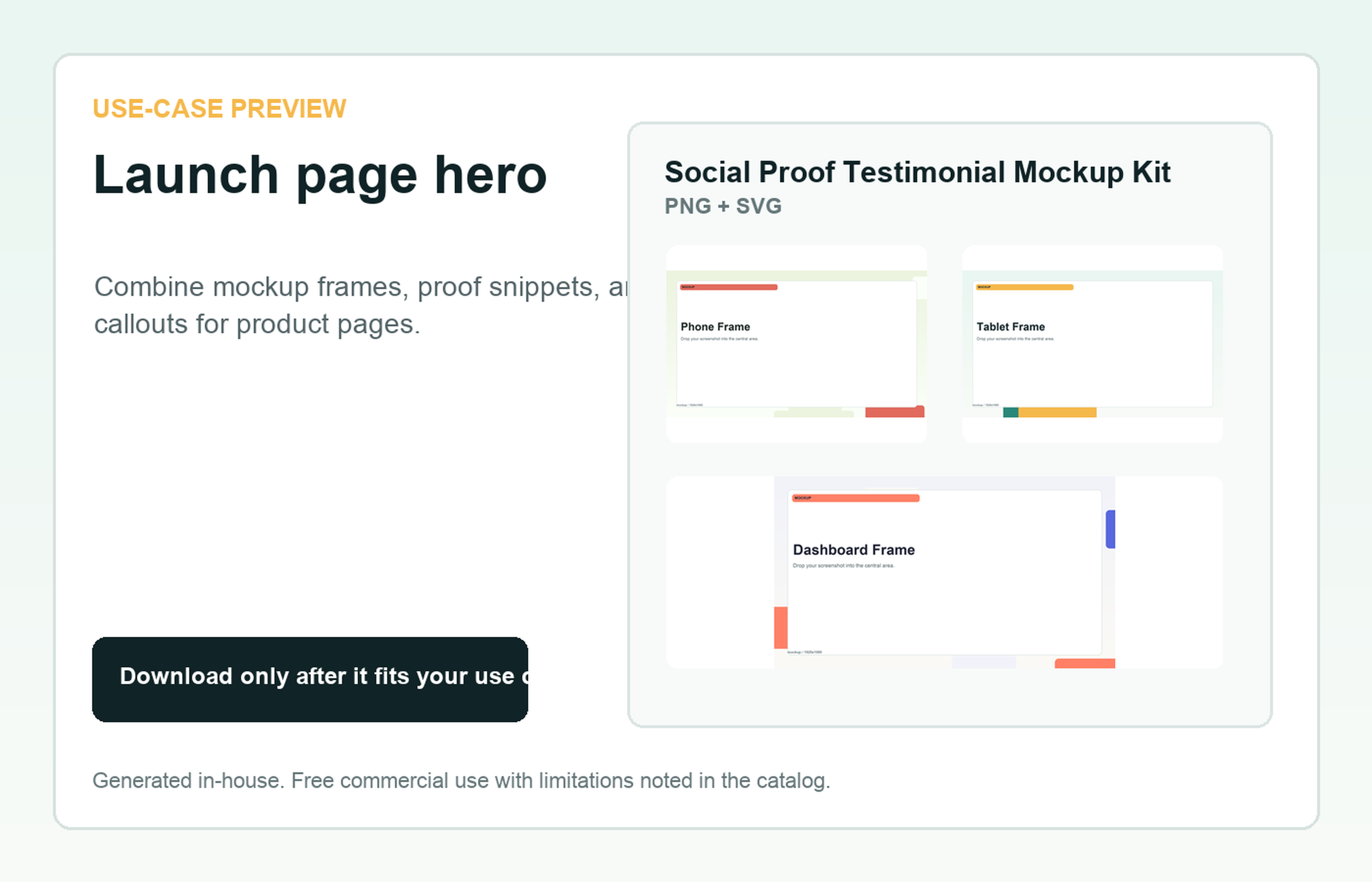 Social Proof Testimonial Mockup Kit Launch page hero use-case preview