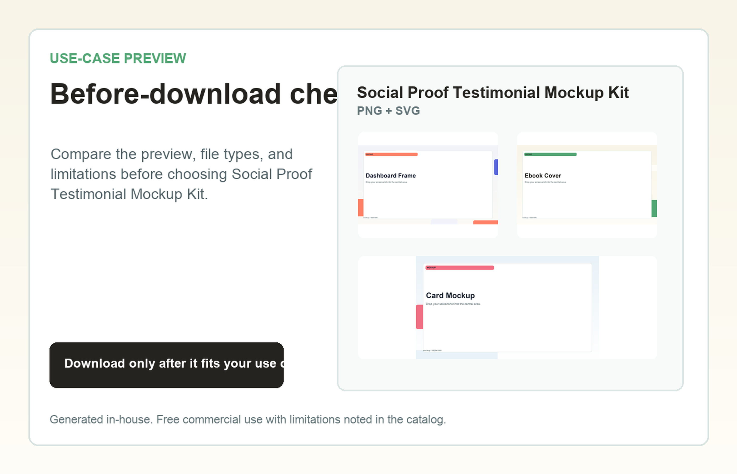 Social Proof Testimonial Mockup Kit Before-download check use-case preview