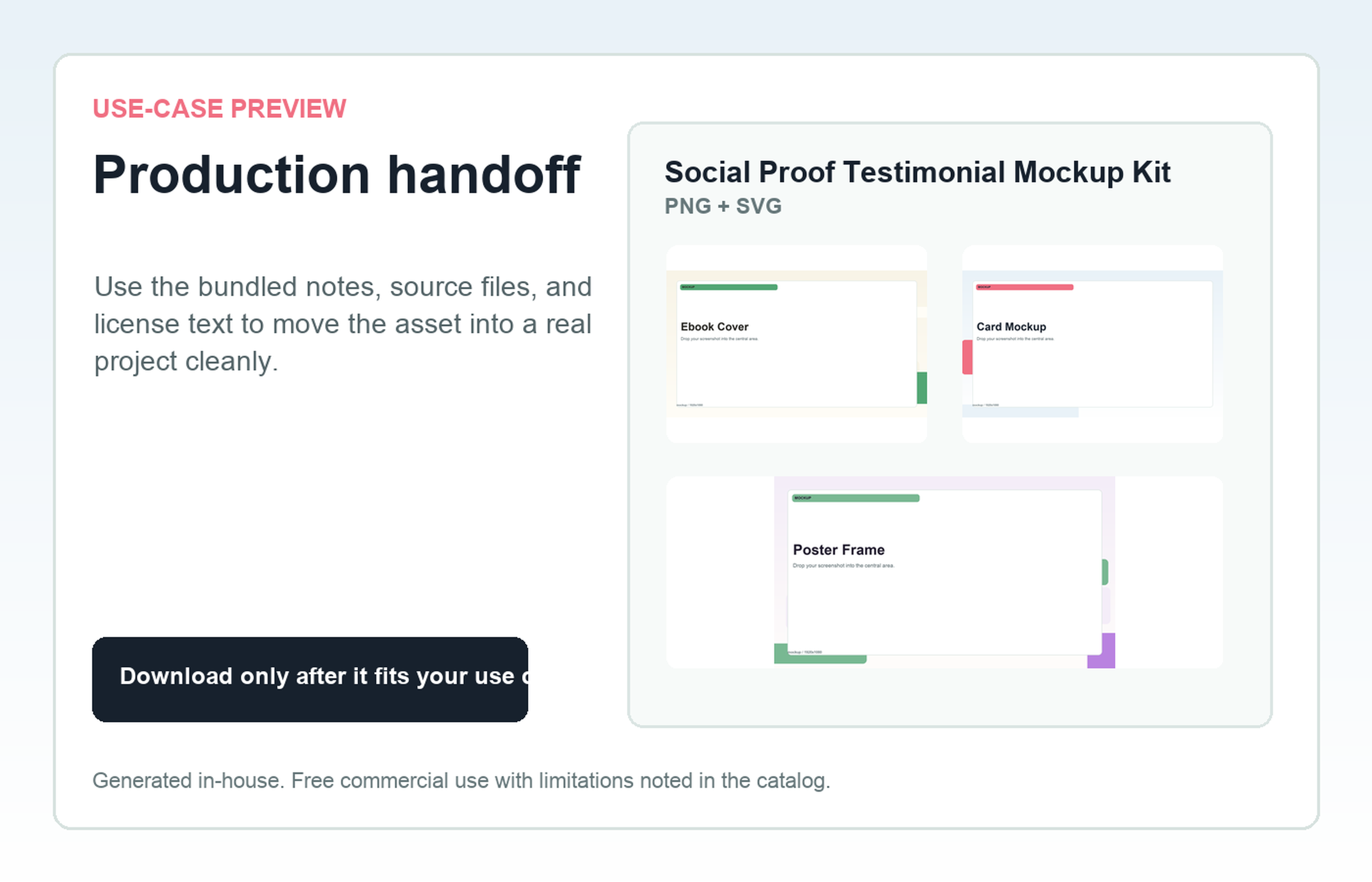 Social Proof Testimonial Mockup Kit Production handoff use-case preview
