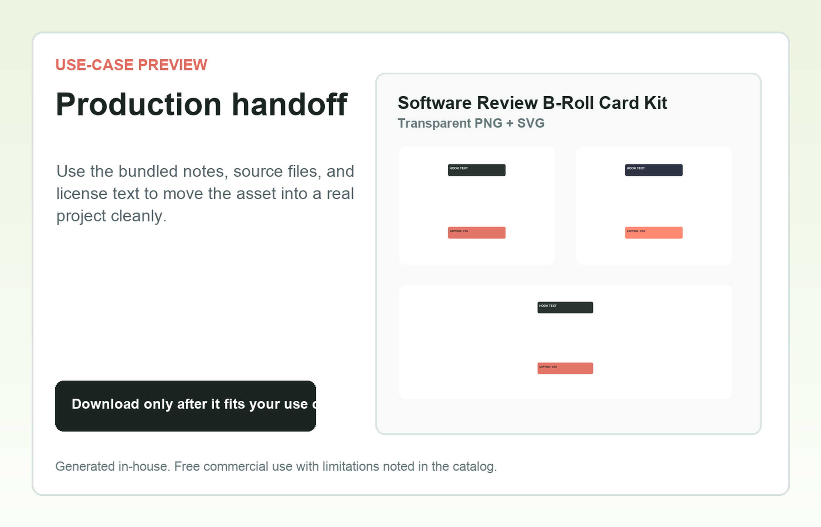 Software Review B-Roll Card Kit Production handoff use-case preview