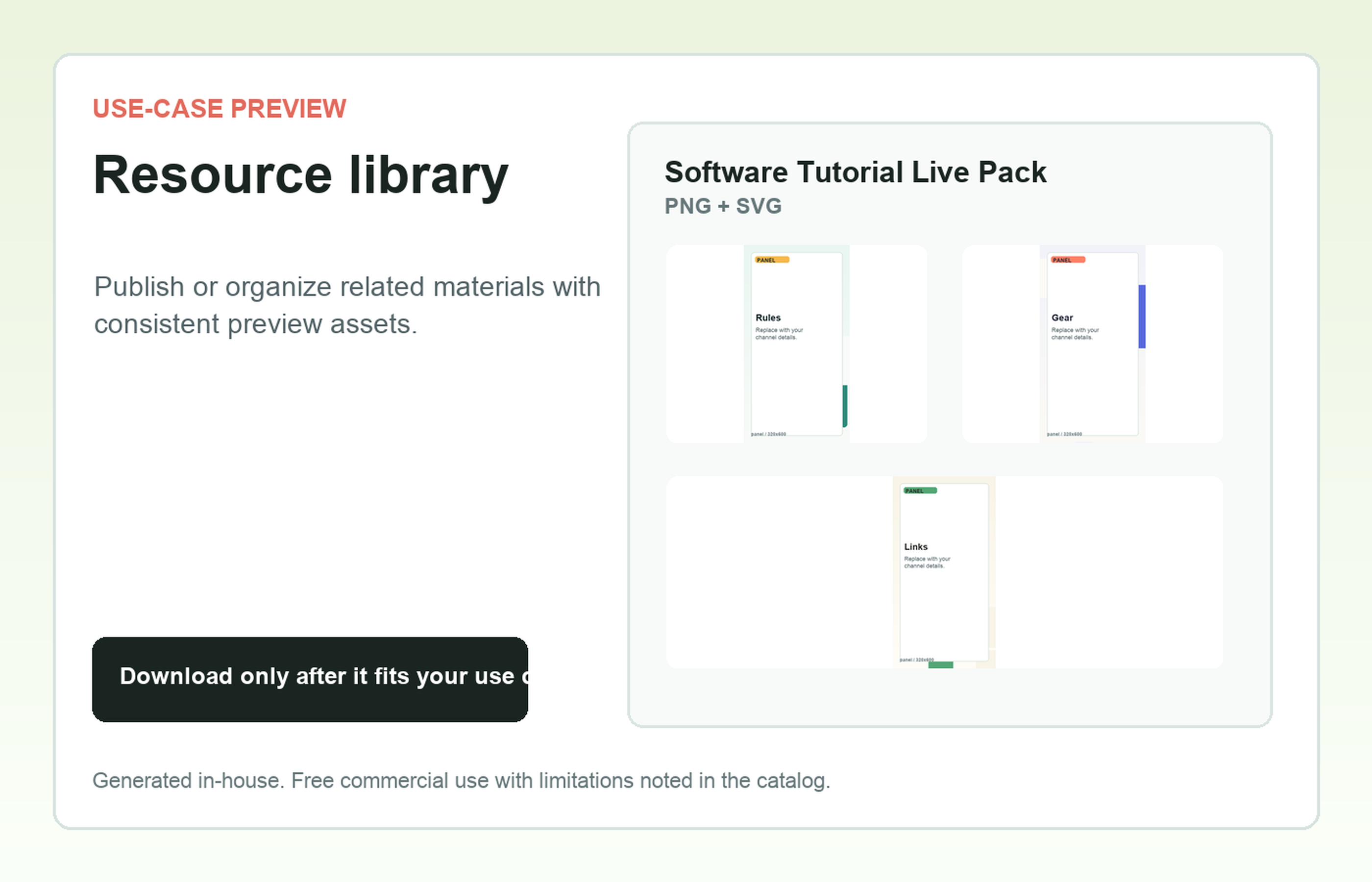 Software Tutorial Live Pack Resource library use-case preview