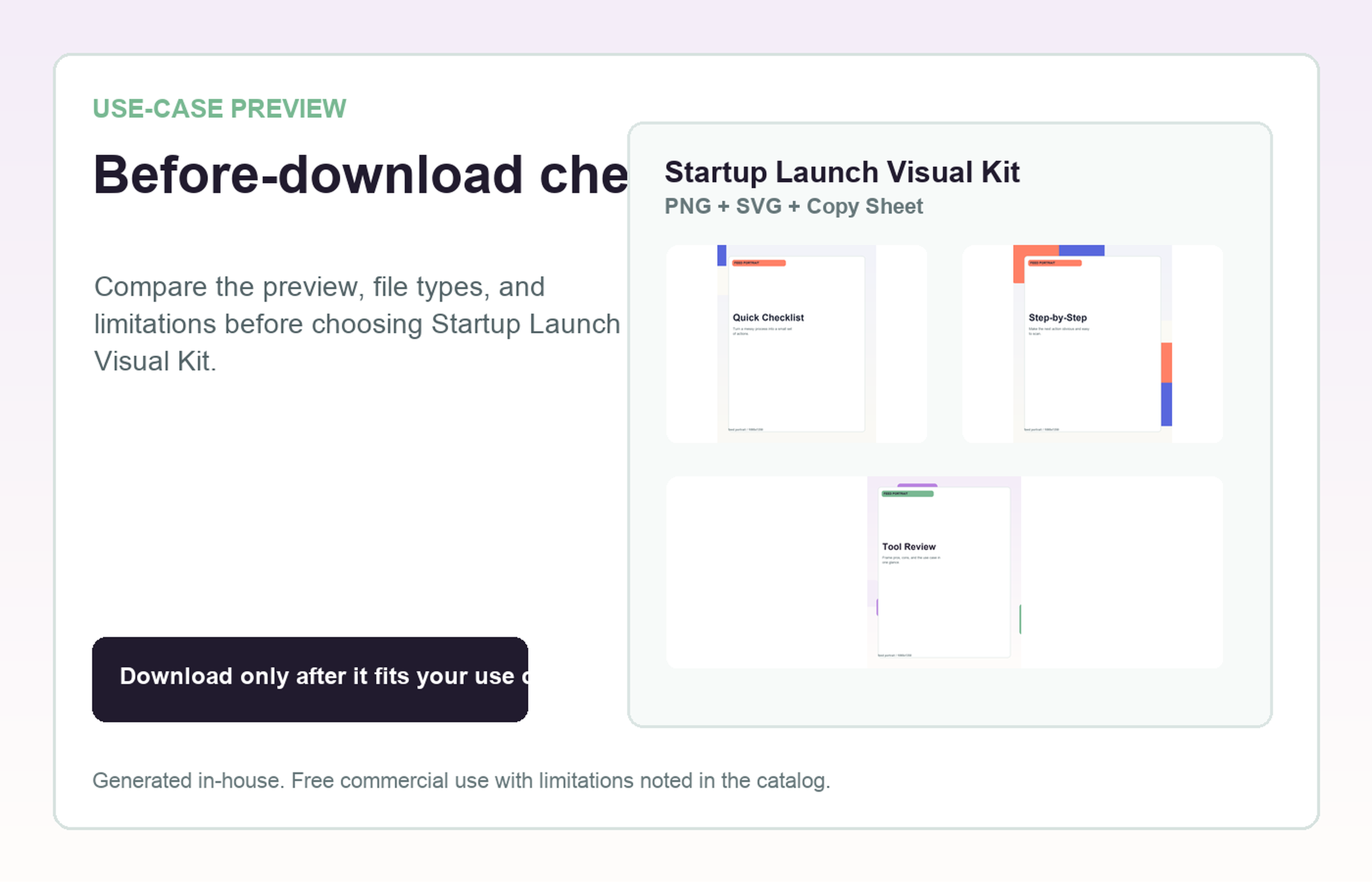 Startup Launch Visual Kit Before-download check use-case preview