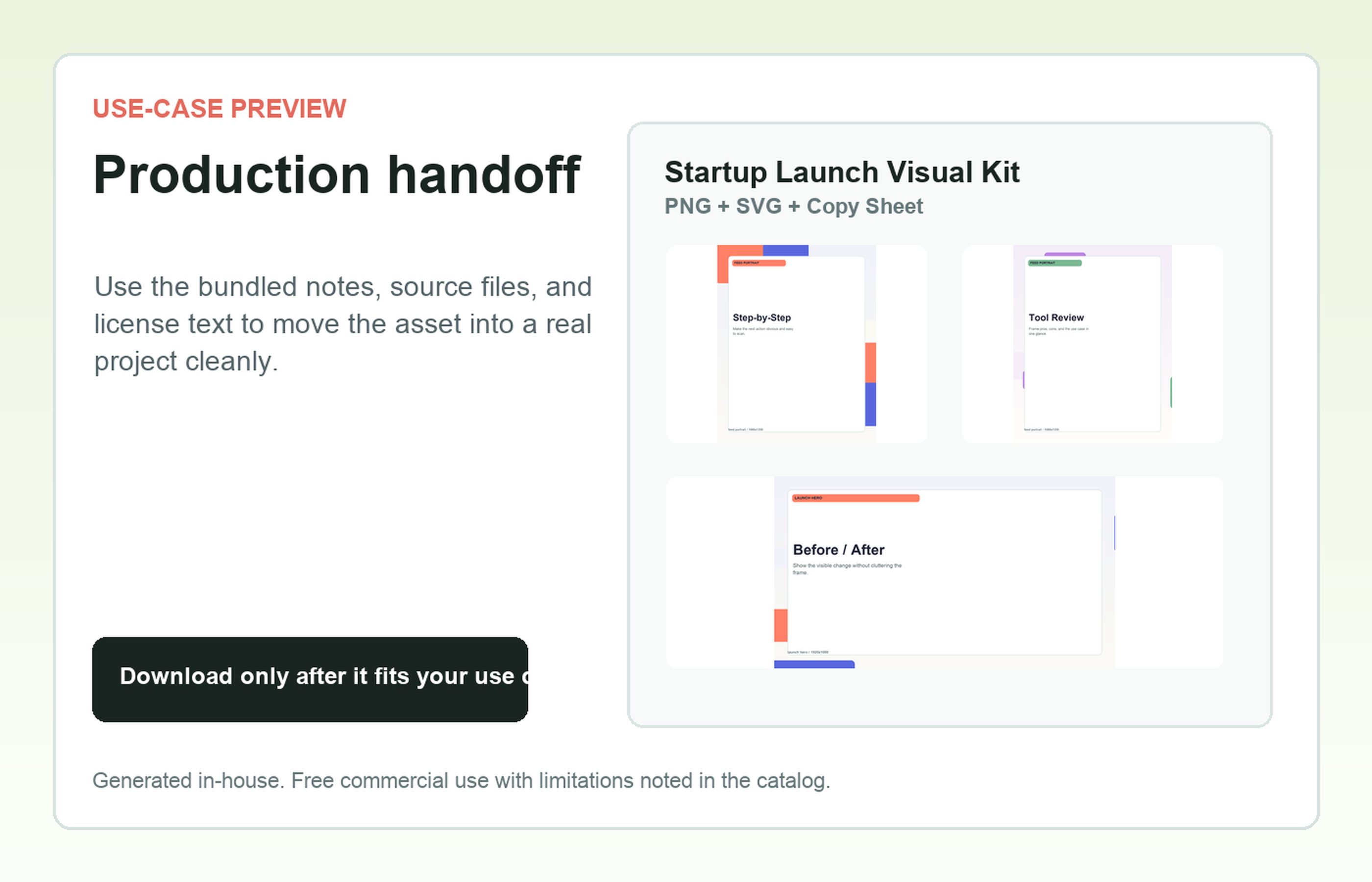 Startup Launch Visual Kit Production handoff use-case preview