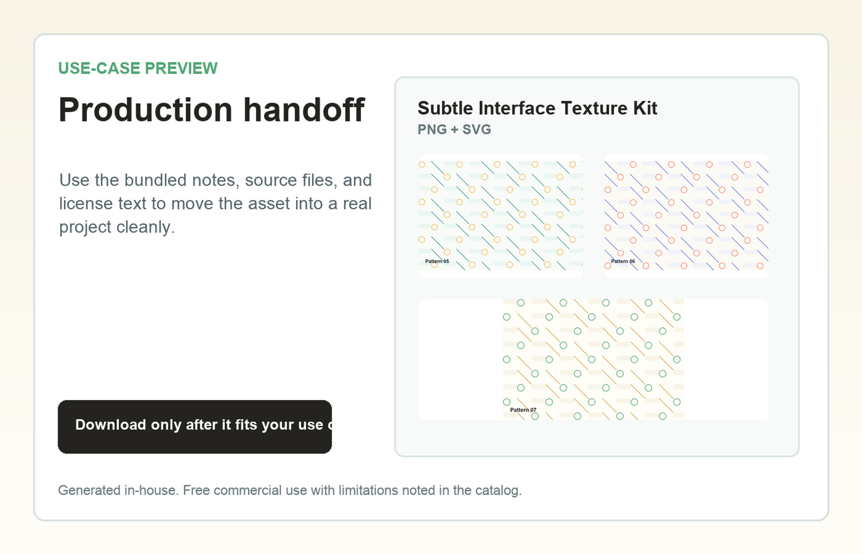 Subtle Interface Texture Kit Production handoff use-case preview