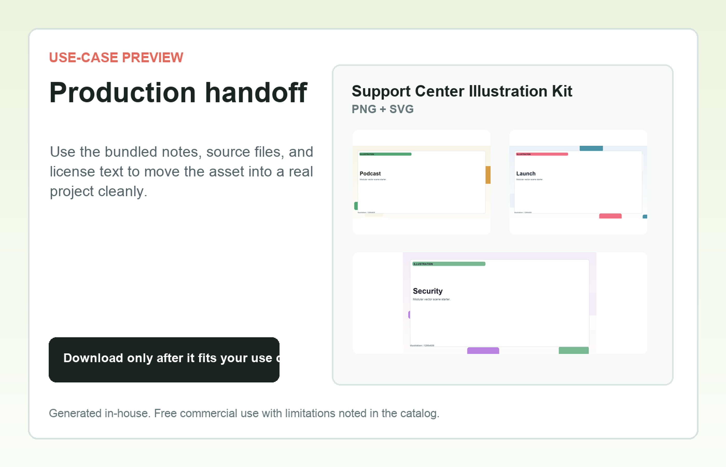 Support Center Illustration Kit Production handoff use-case preview