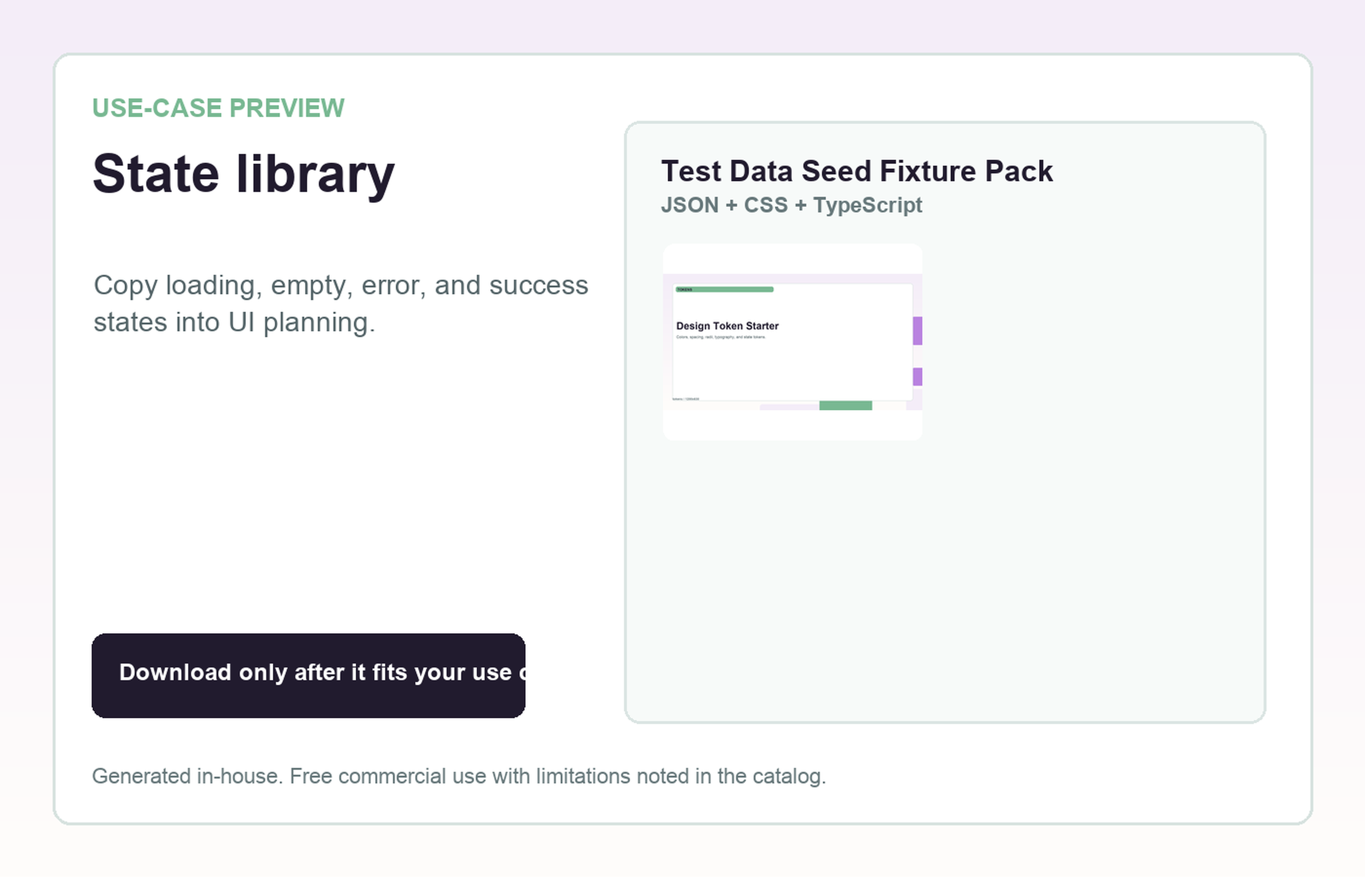 Test Data Seed Fixture Pack State library use-case preview