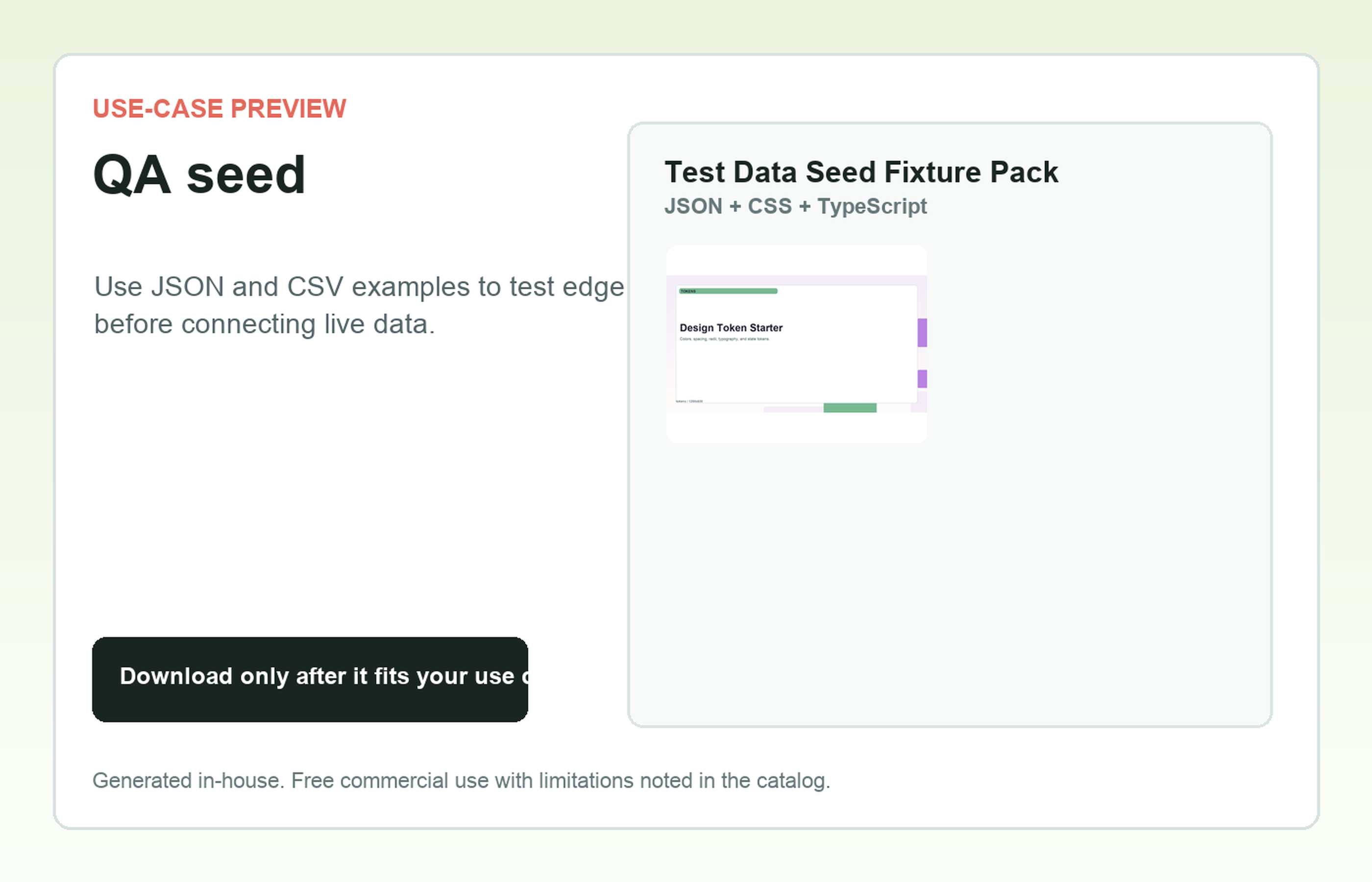 Test Data Seed Fixture Pack QA seed use-case preview