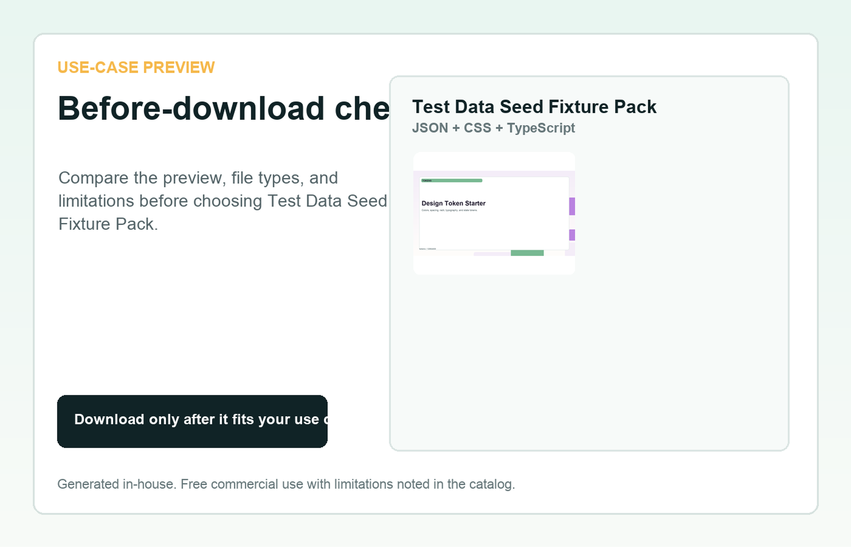 Test Data Seed Fixture Pack Before-download check use-case preview