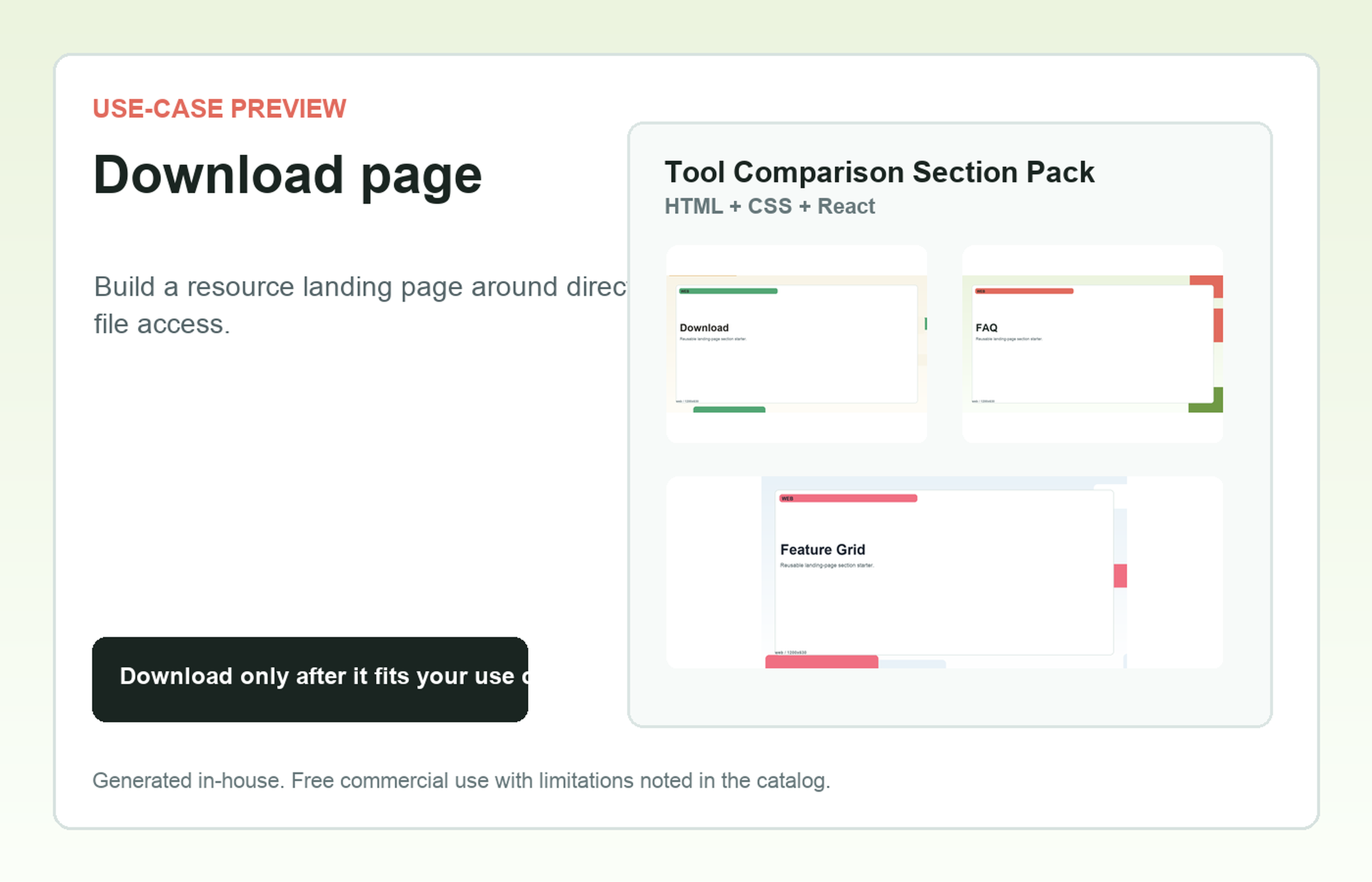 Tool Comparison Section Pack Download page use-case preview