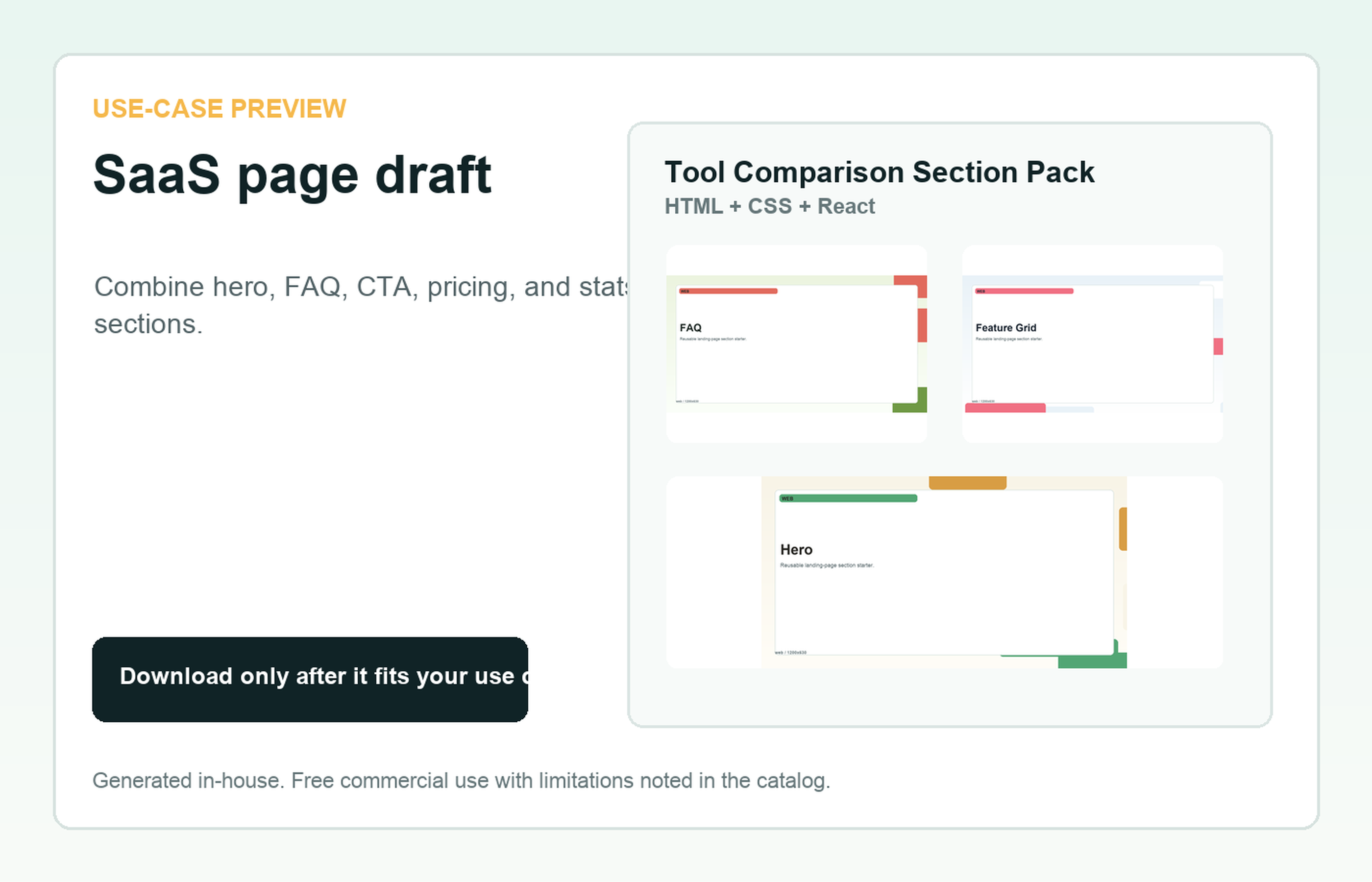 Tool Comparison Section Pack SaaS page draft use-case preview