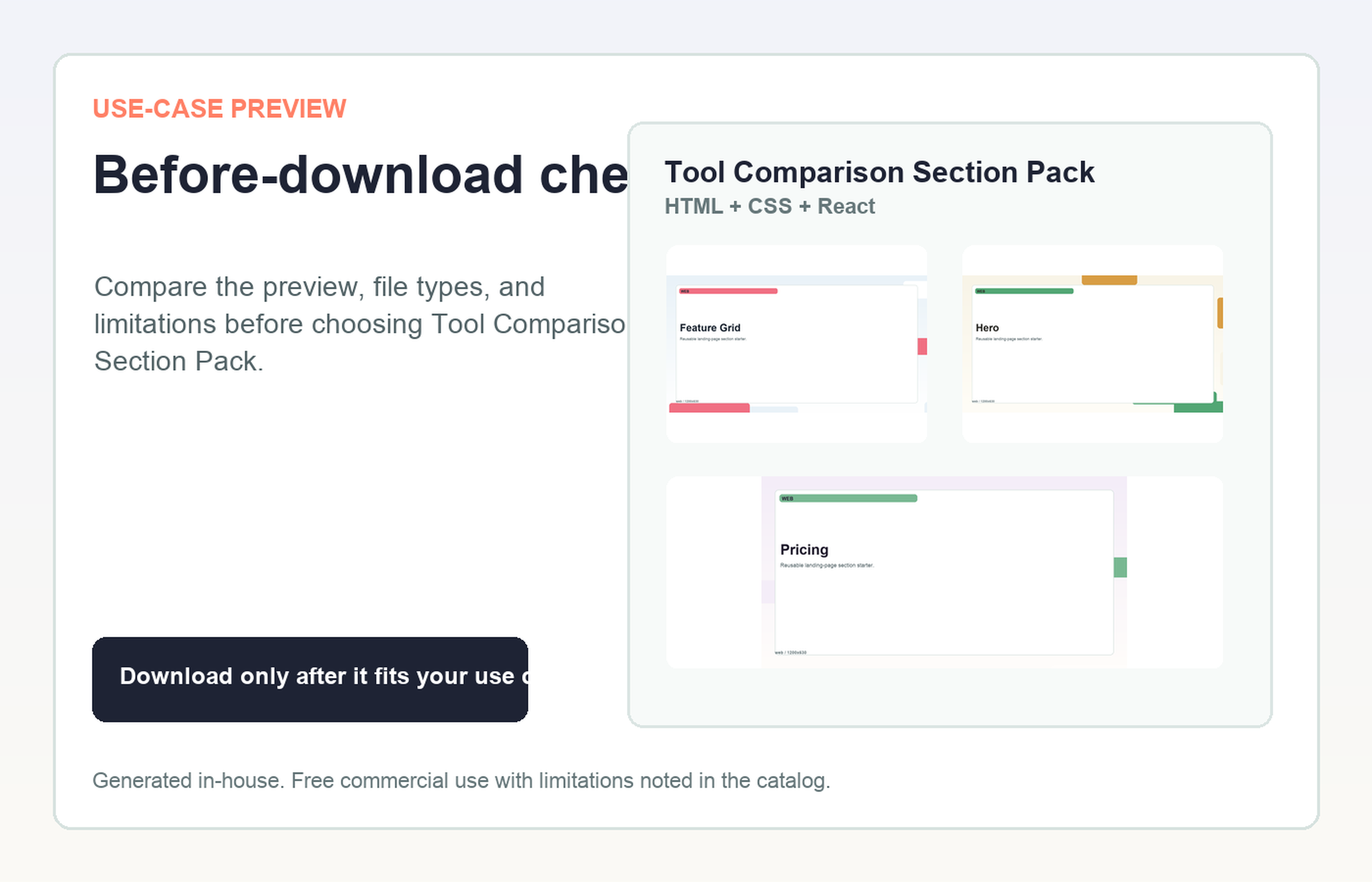 Tool Comparison Section Pack Before-download check use-case preview