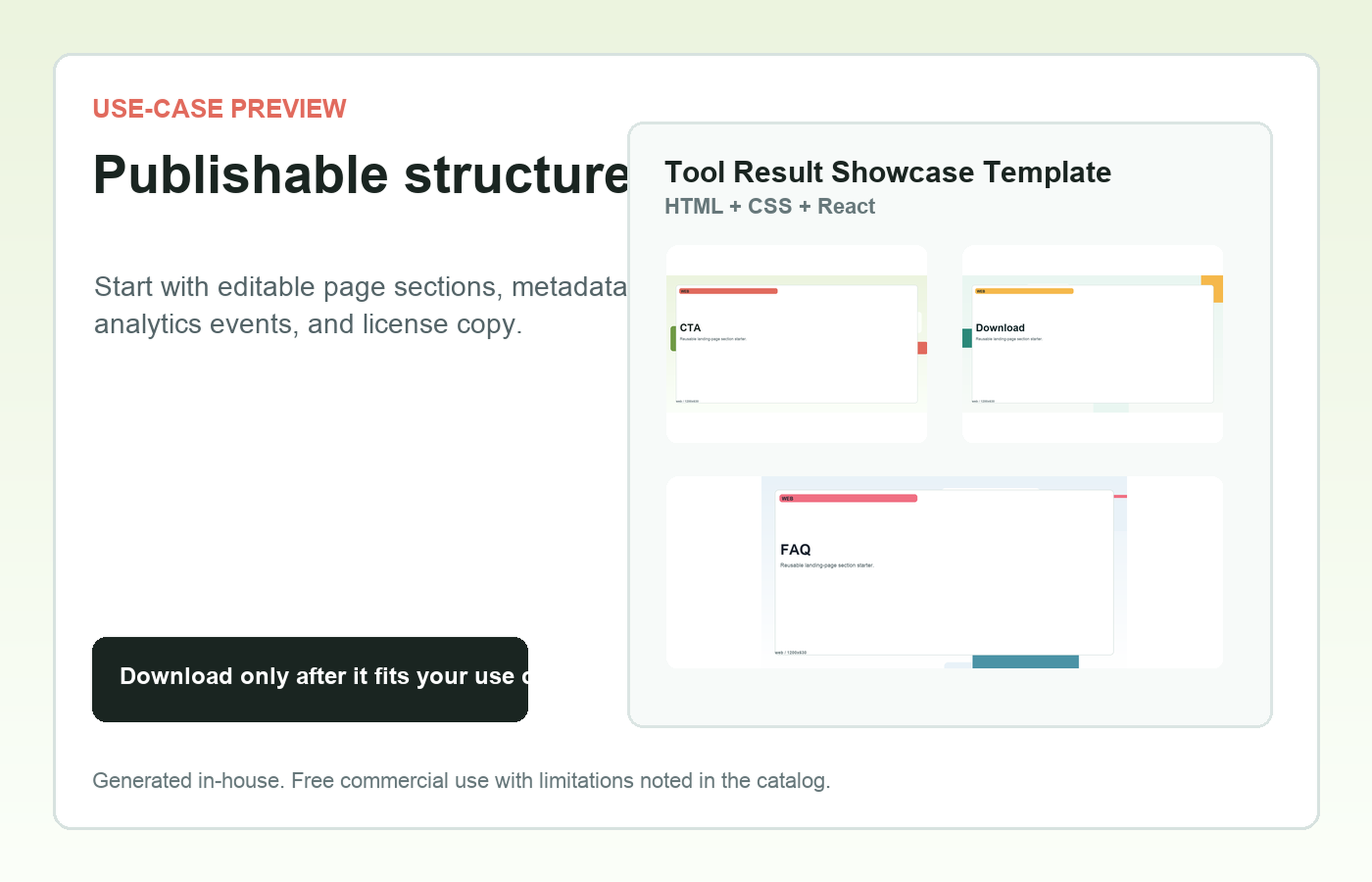 Tool Result Showcase Template Publishable structure use-case preview